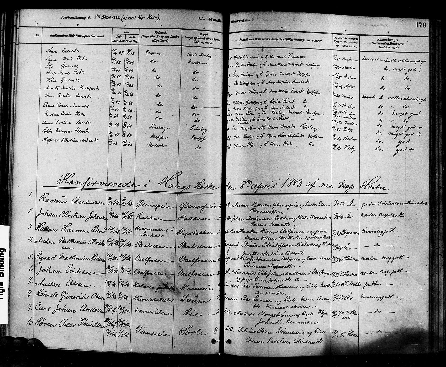 Eiker kirkebøker, SAKO/A-4/F/Fb/L0001: Parish register (official) no. II 1, 1878-1888, p. 179