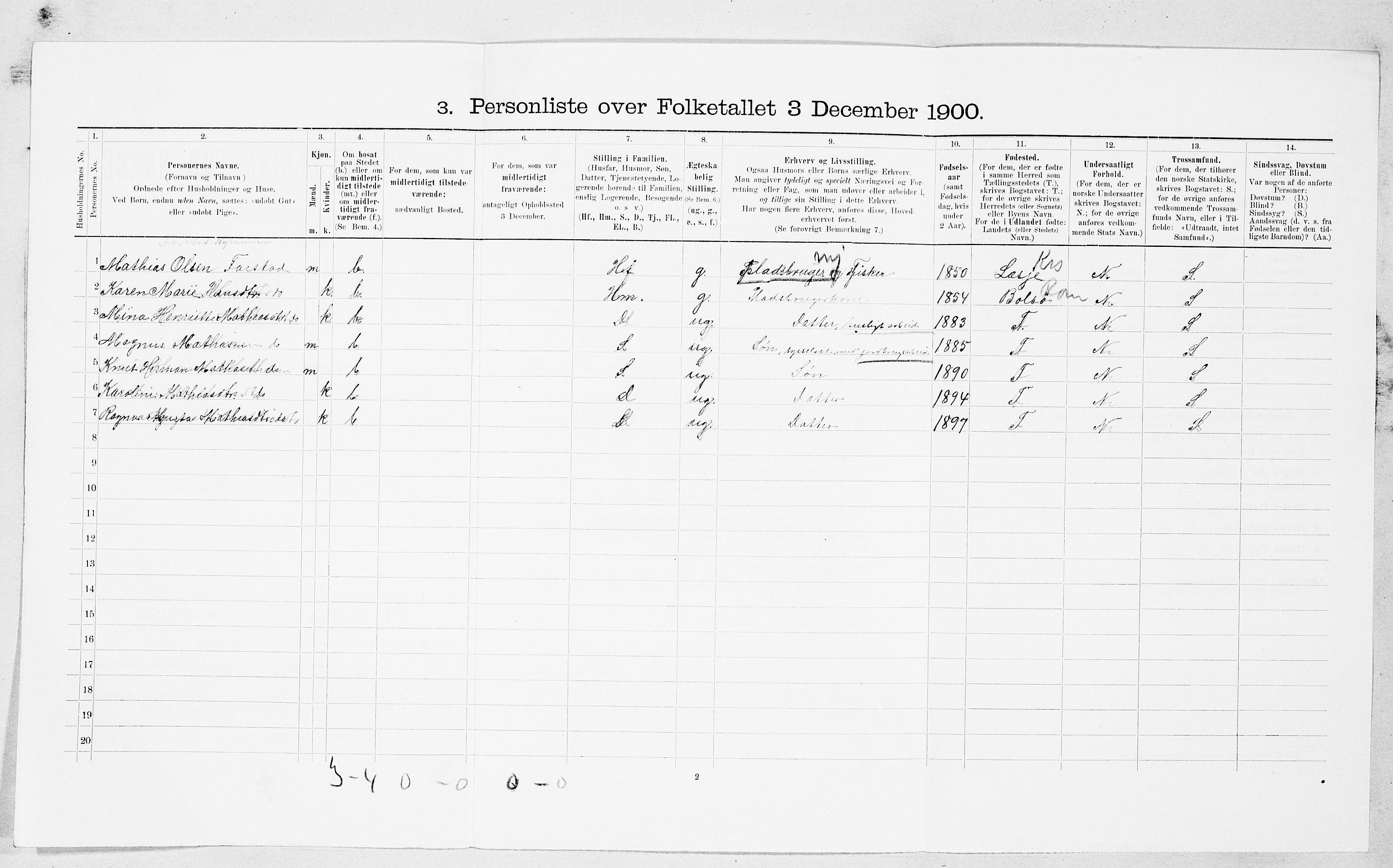 SAT, 1900 census for Bud, 1900, p. 605