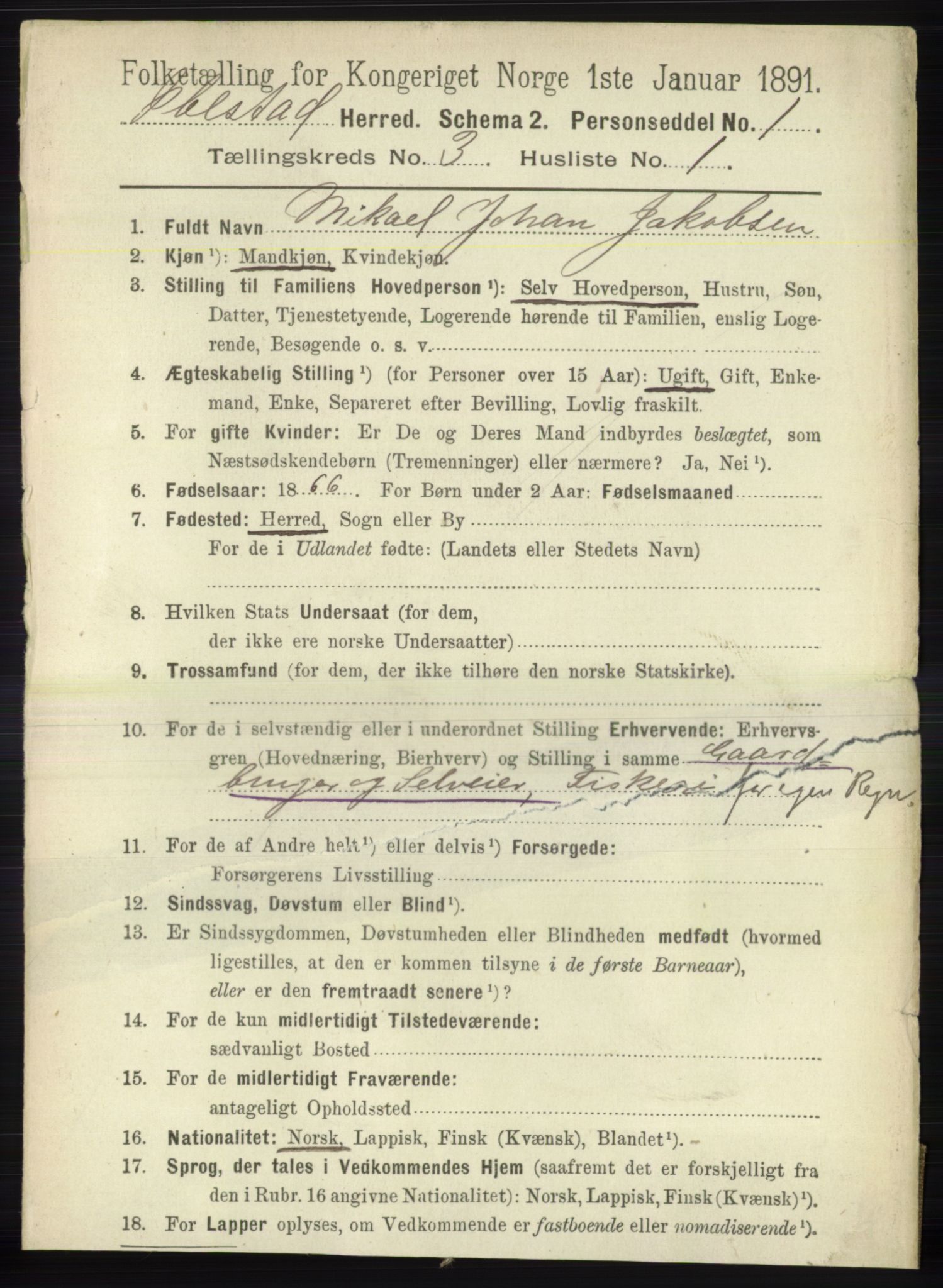 RA, 1891 census for 1917 Ibestad, 1891, p. 1546