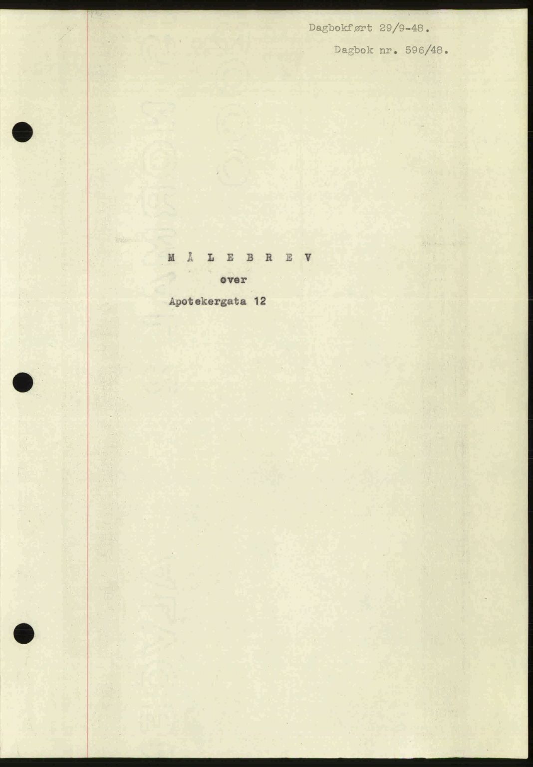 Ålesund byfogd, AV/SAT-A-4384: Mortgage book no. 37A (1), 1947-1949, Diary no: : 596/1948