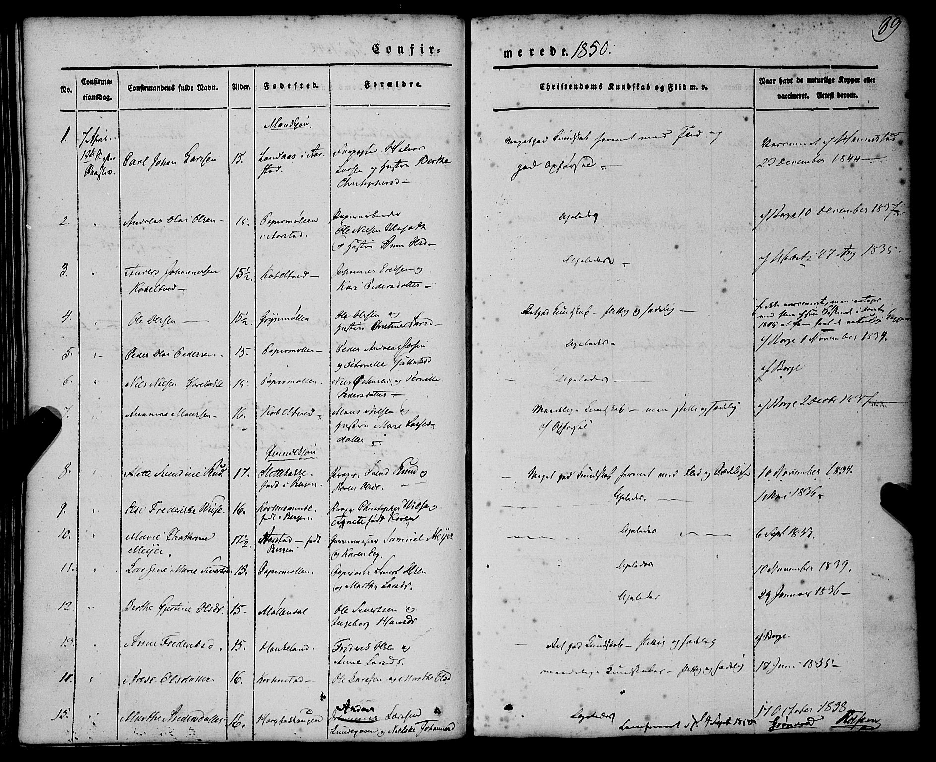 St. Jørgens hospital og Årstad sokneprestembete, AV/SAB-A-99934: Parish register (official) no. A 4, 1844-1863, p. 89