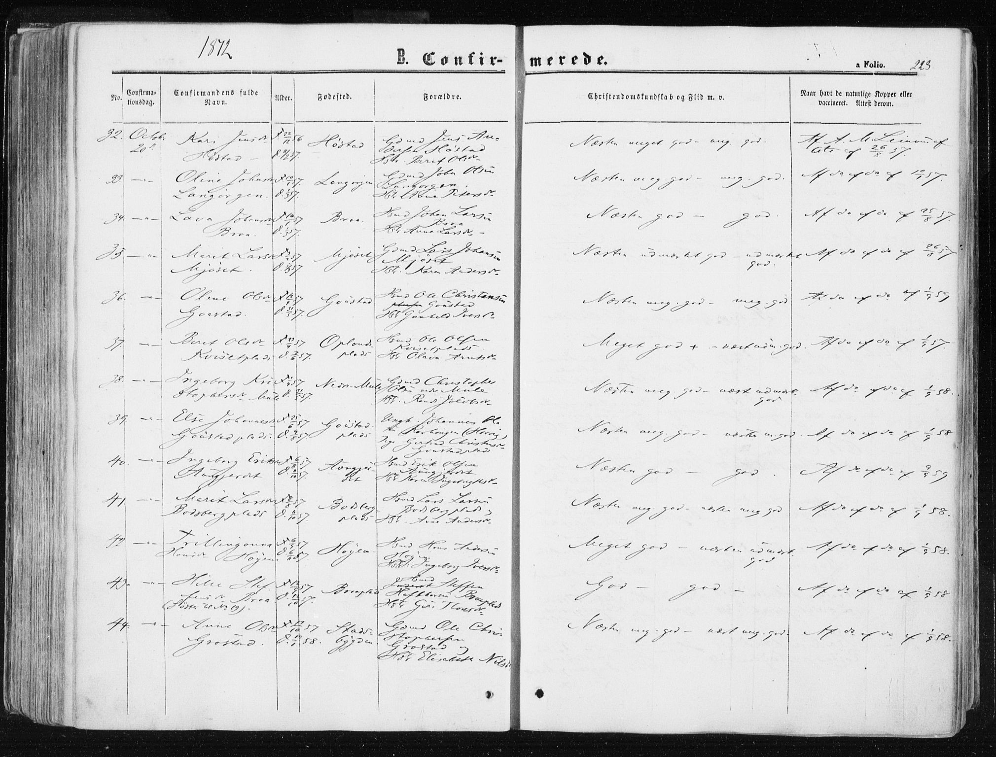 Ministerialprotokoller, klokkerbøker og fødselsregistre - Sør-Trøndelag, SAT/A-1456/612/L0377: Parish register (official) no. 612A09, 1859-1877, p. 223