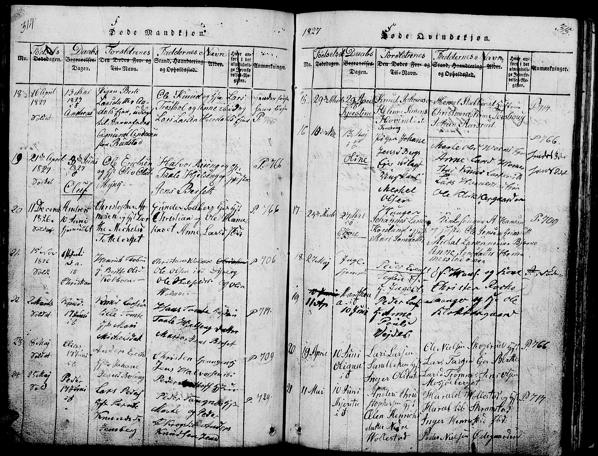 Løten prestekontor, AV/SAH-PREST-022/L/La/L0001: Parish register (copy) no. 1, 1812-1832, p. 314-315