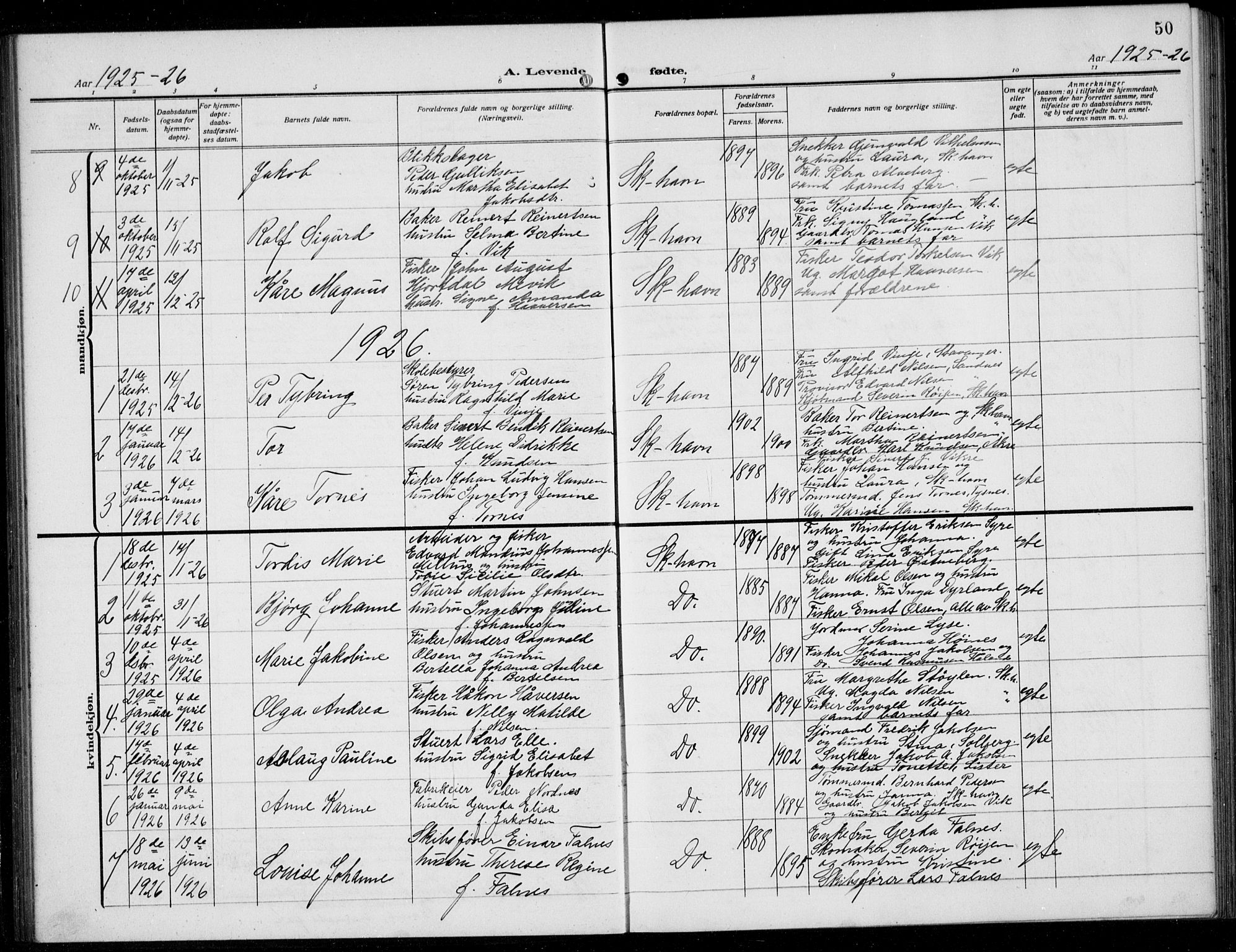 Skudenes sokneprestkontor, SAST/A -101849/H/Ha/Hab/L0010: Parish register (copy) no. B 10, 1908-1936, p. 50