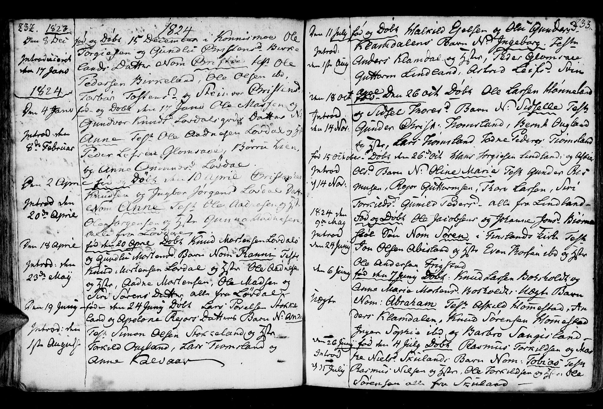 Holum sokneprestkontor, SAK/1111-0022/F/Fa/Fab/L0004: Parish register (official) no. A 4, 1774-1847, p. 232-233