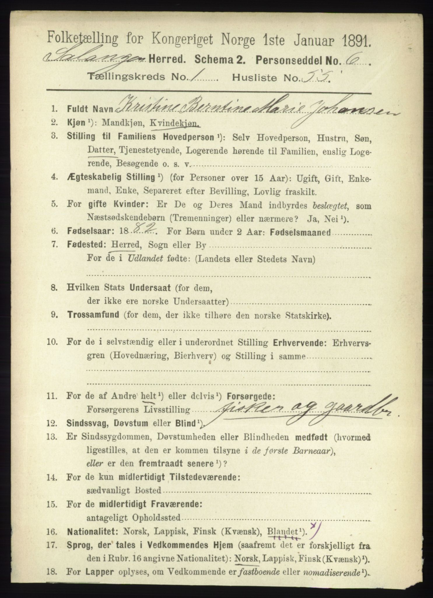 RA, 1891 census for 1921 Salangen, 1891, p. 473
