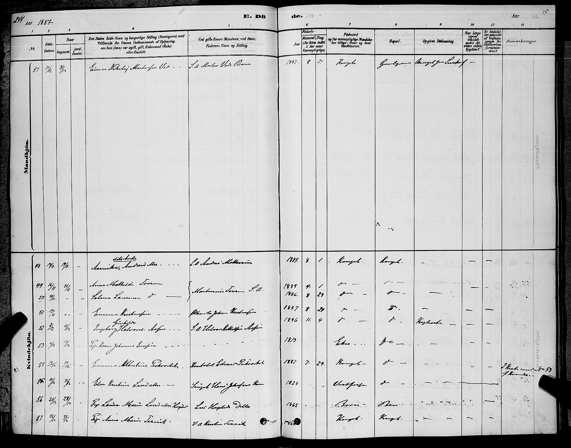 Kongsberg kirkebøker, SAKO/A-22/G/Ga/L0005: Parish register (copy) no. 5, 1878-1889, p. 244