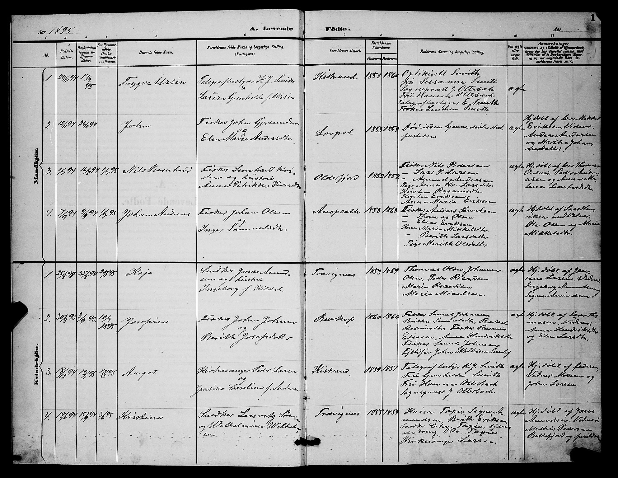 Kistrand/Porsanger sokneprestembete, SATØ/S-1351/H/Hb/L0005.klokk: Parish register (copy) no. 5, 1895-1904, p. 1