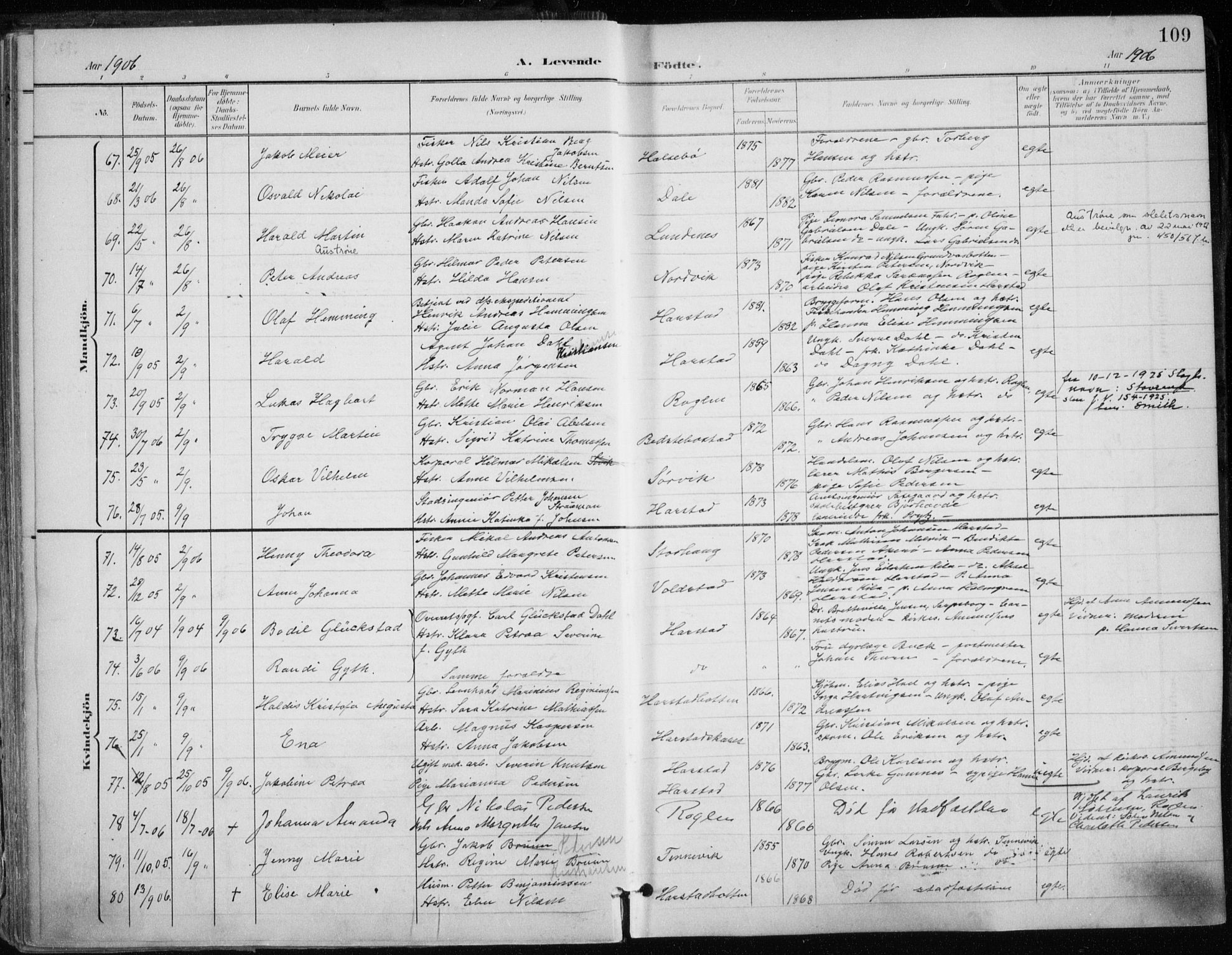 Trondenes sokneprestkontor, AV/SATØ-S-1319/H/Ha/L0017kirke: Parish register (official) no. 17, 1899-1908, p. 109