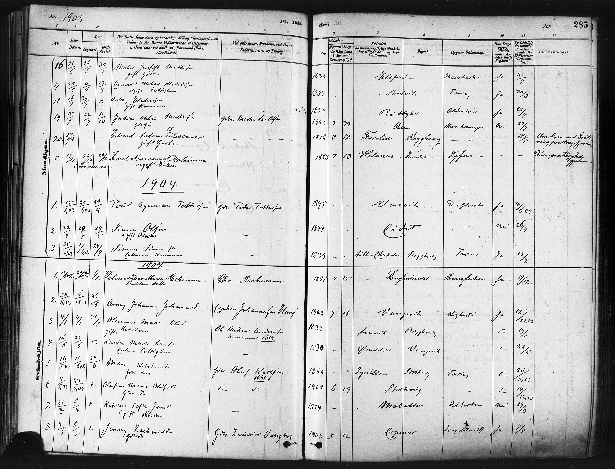 Tranøy sokneprestkontor, SATØ/S-1313/I/Ia/Iaa/L0009kirke: Parish register (official) no. 9, 1878-1904, p. 285
