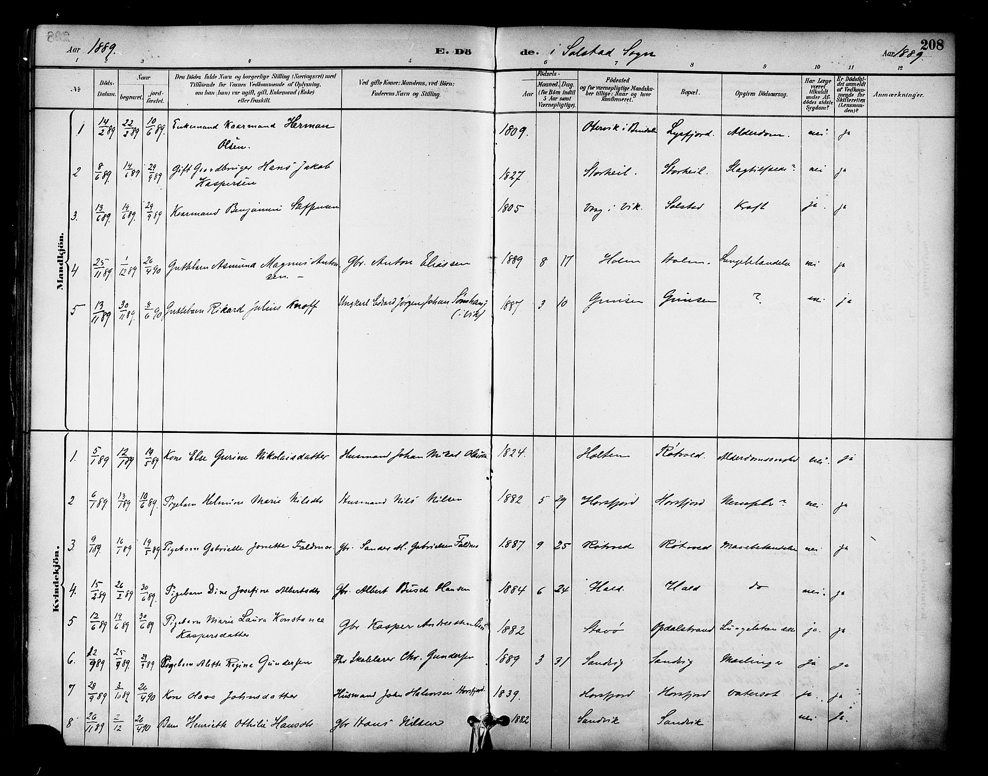 Ministerialprotokoller, klokkerbøker og fødselsregistre - Nordland, AV/SAT-A-1459/810/L0151: Parish register (official) no. 810A10 /2, 1885-1895, p. 208