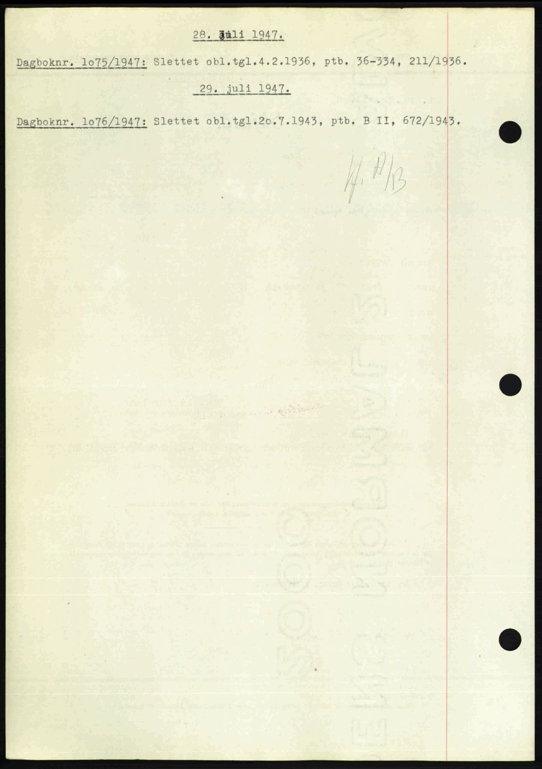 Nedenes sorenskriveri, SAK/1221-0006/G/Gb/Gba/L0057: Mortgage book no. A9, 1947-1947, Diary no: : 1075/1947