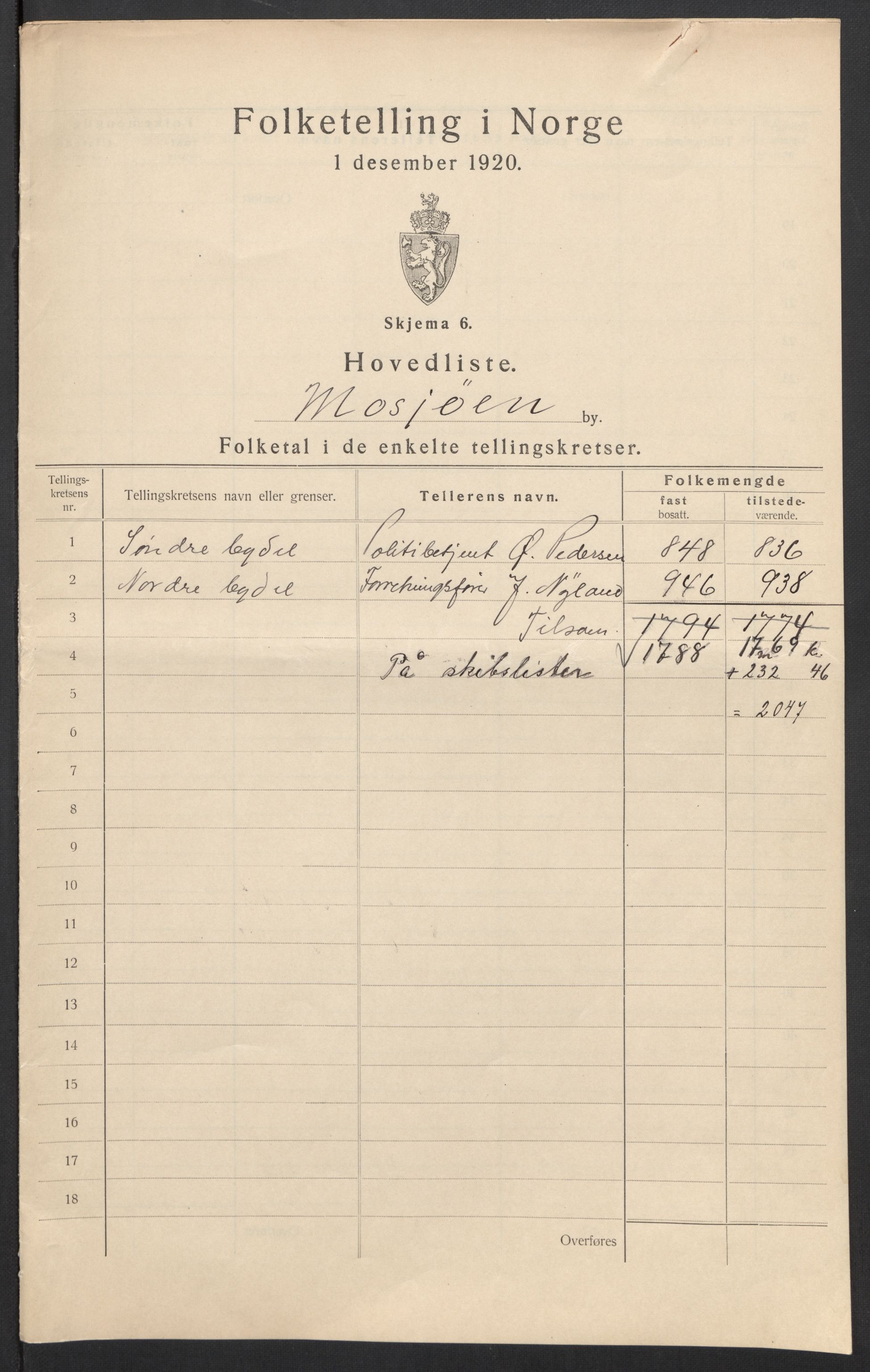 SAT, 1920 census for Mosjøen, 1920, p. 3