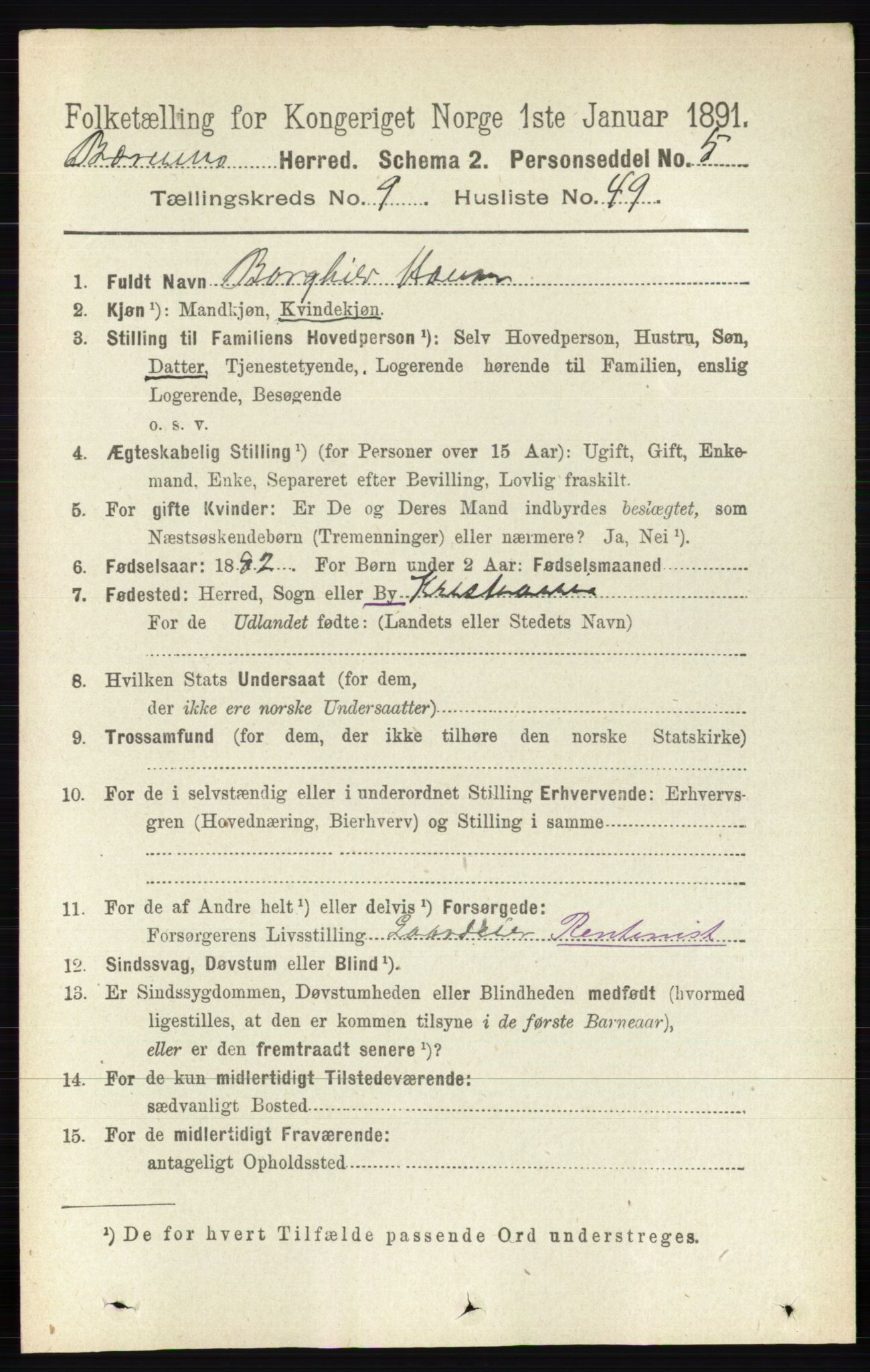 RA, 1891 census for 0219 Bærum, 1891, p. 5639
