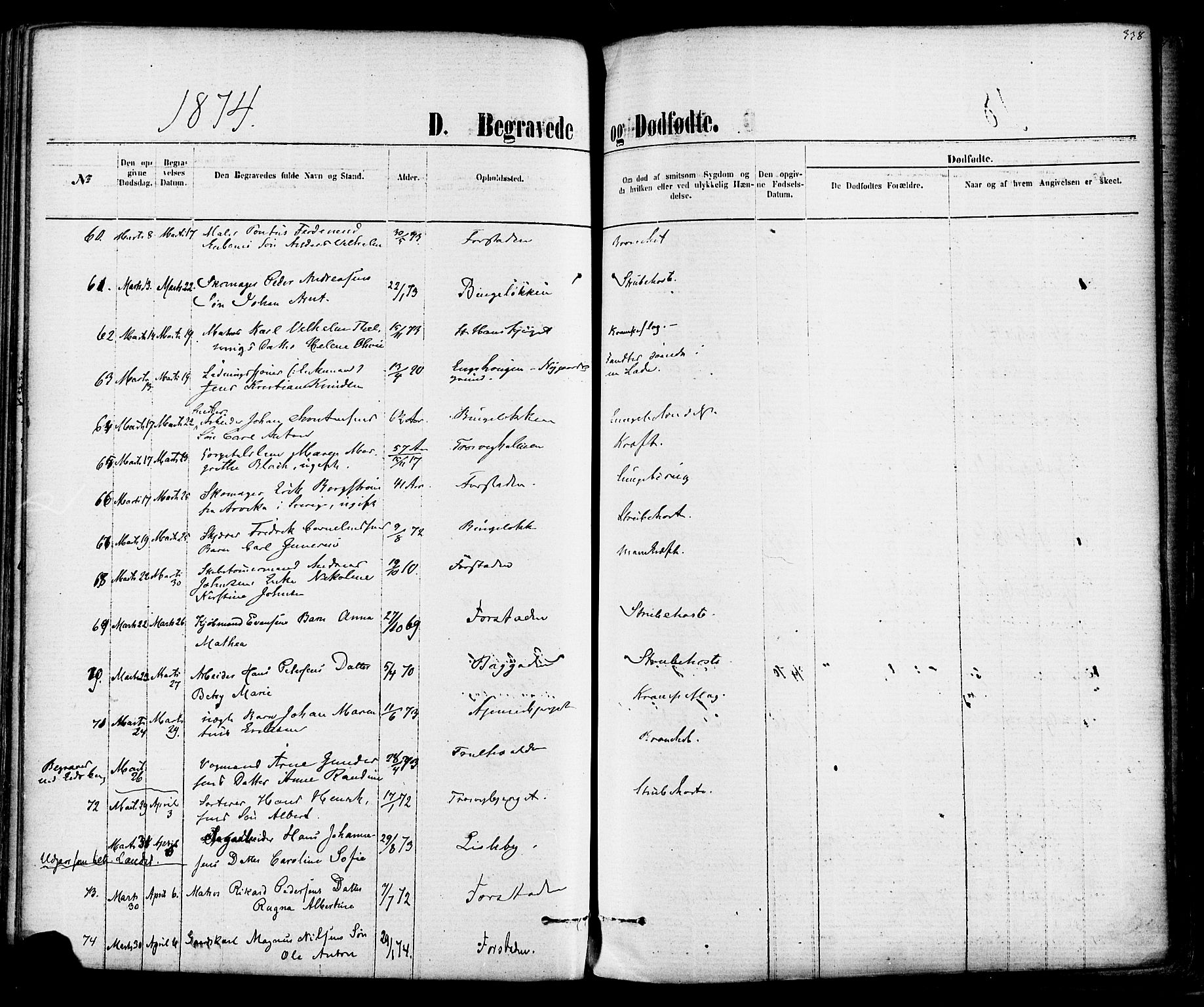 Fredrikstad domkirkes prestekontor Kirkebøker, AV/SAO-A-10906/F/Fa/L0001: Parish register (official) no. 1, 1871-1878, p. 338