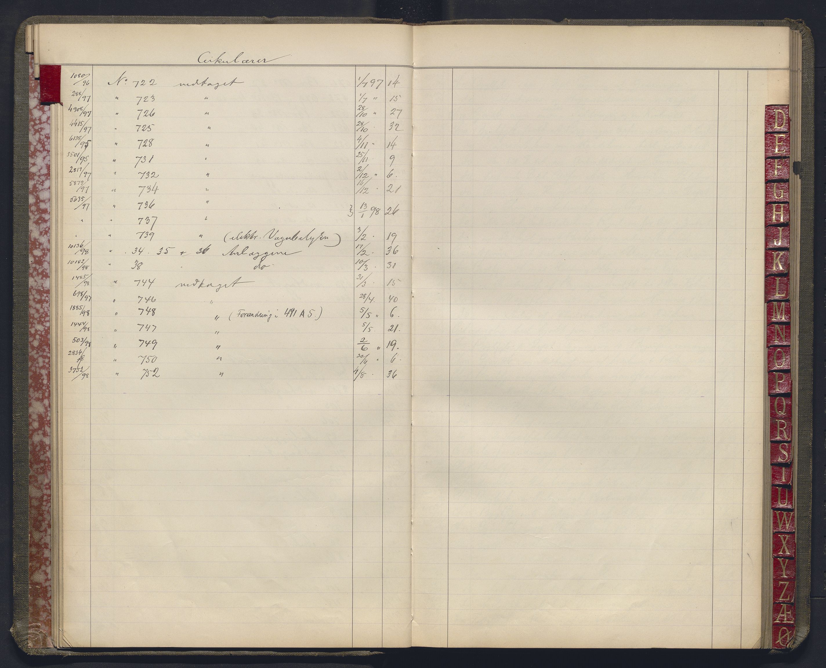 Norges statsbaner, Administrasjons- økonomi- og personalavdelingen, RA/S-3412/A/Aa/L0030: Register til forhandlingsprotokoll, 1895-1898