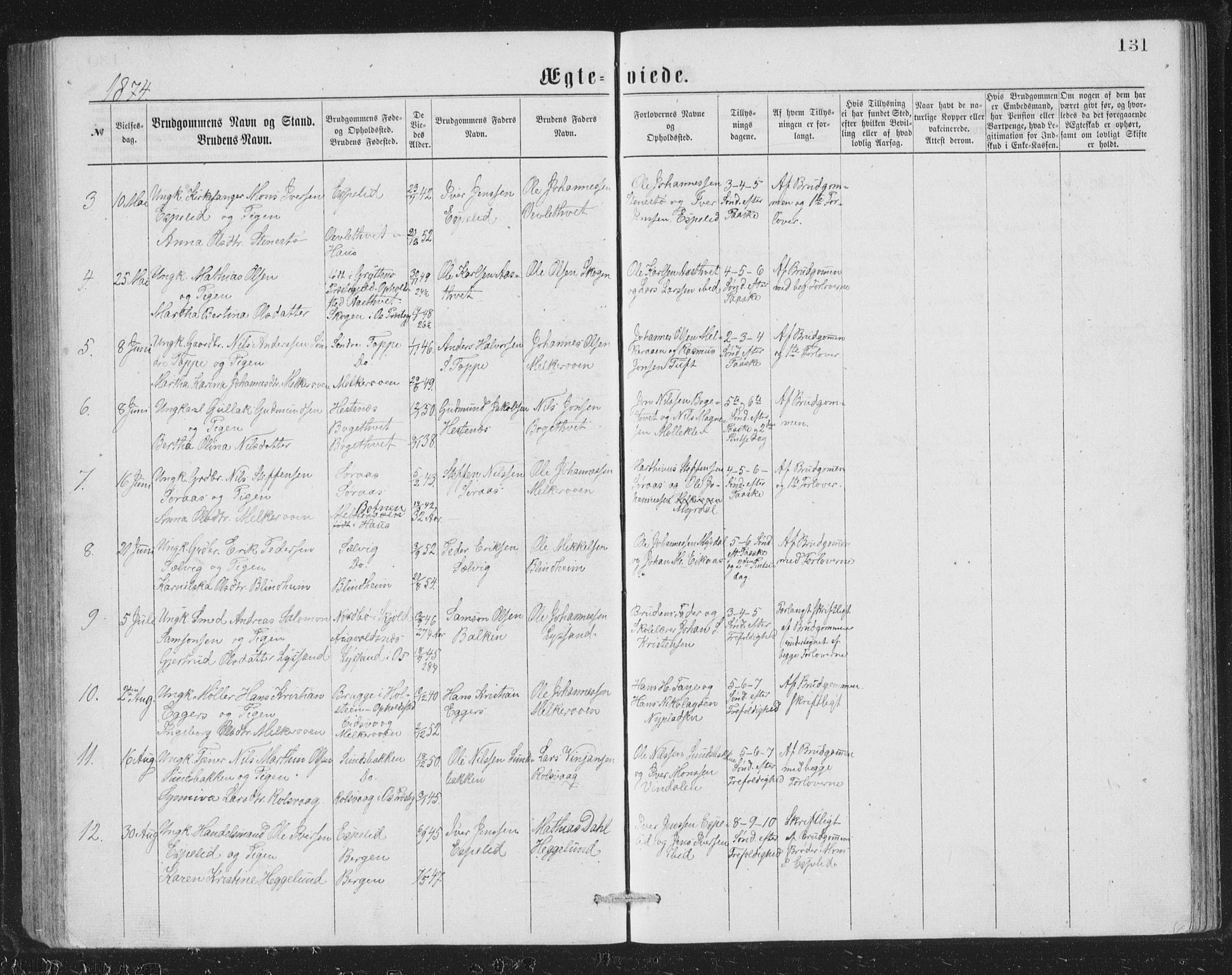 Åsane sokneprestembete, SAB/A-79401/H/Hab: Parish register (copy) no. A 1, 1870-1884, p. 131