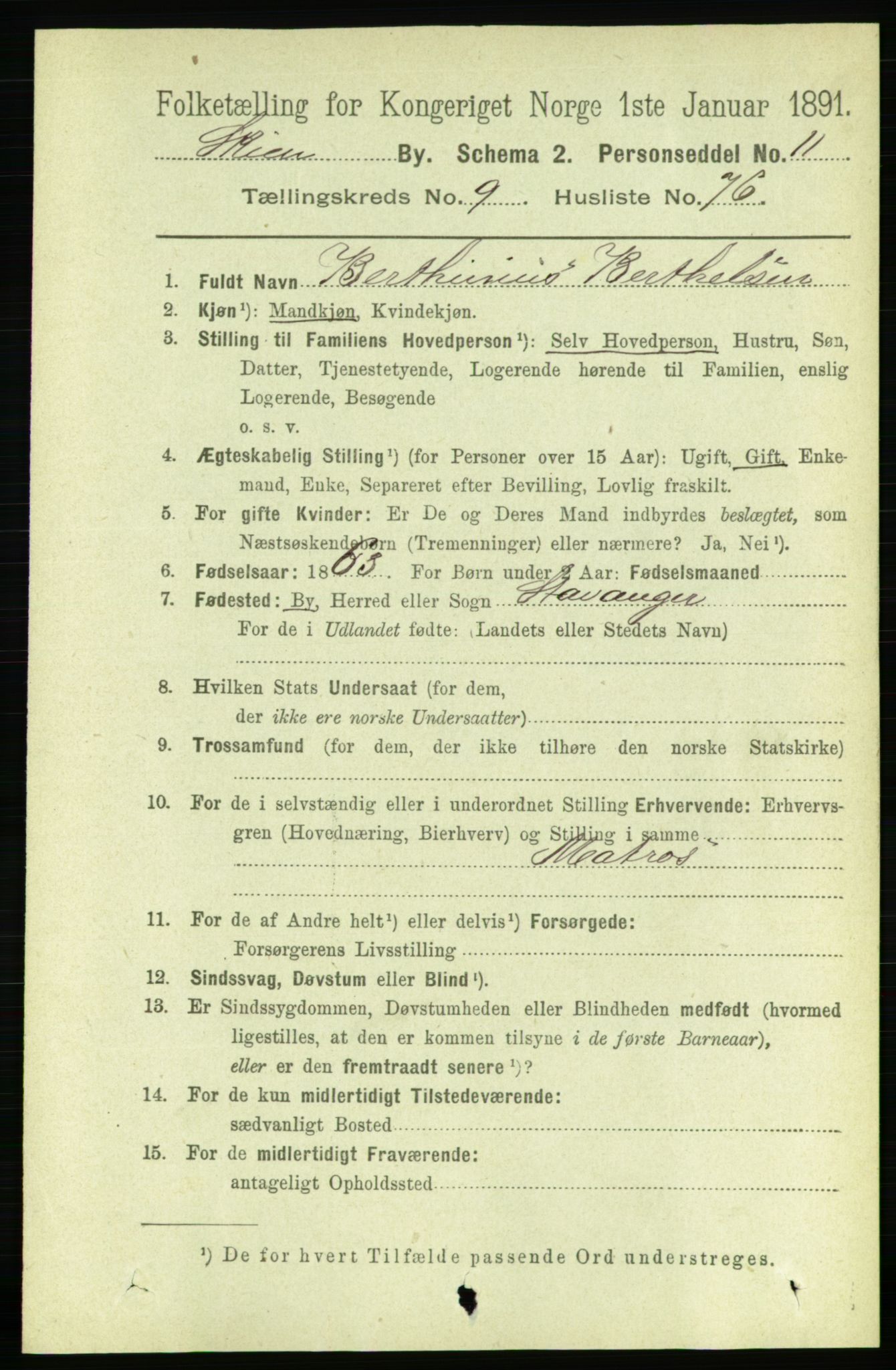 RA, 1891 census for 0806 Skien, 1891, p. 11522