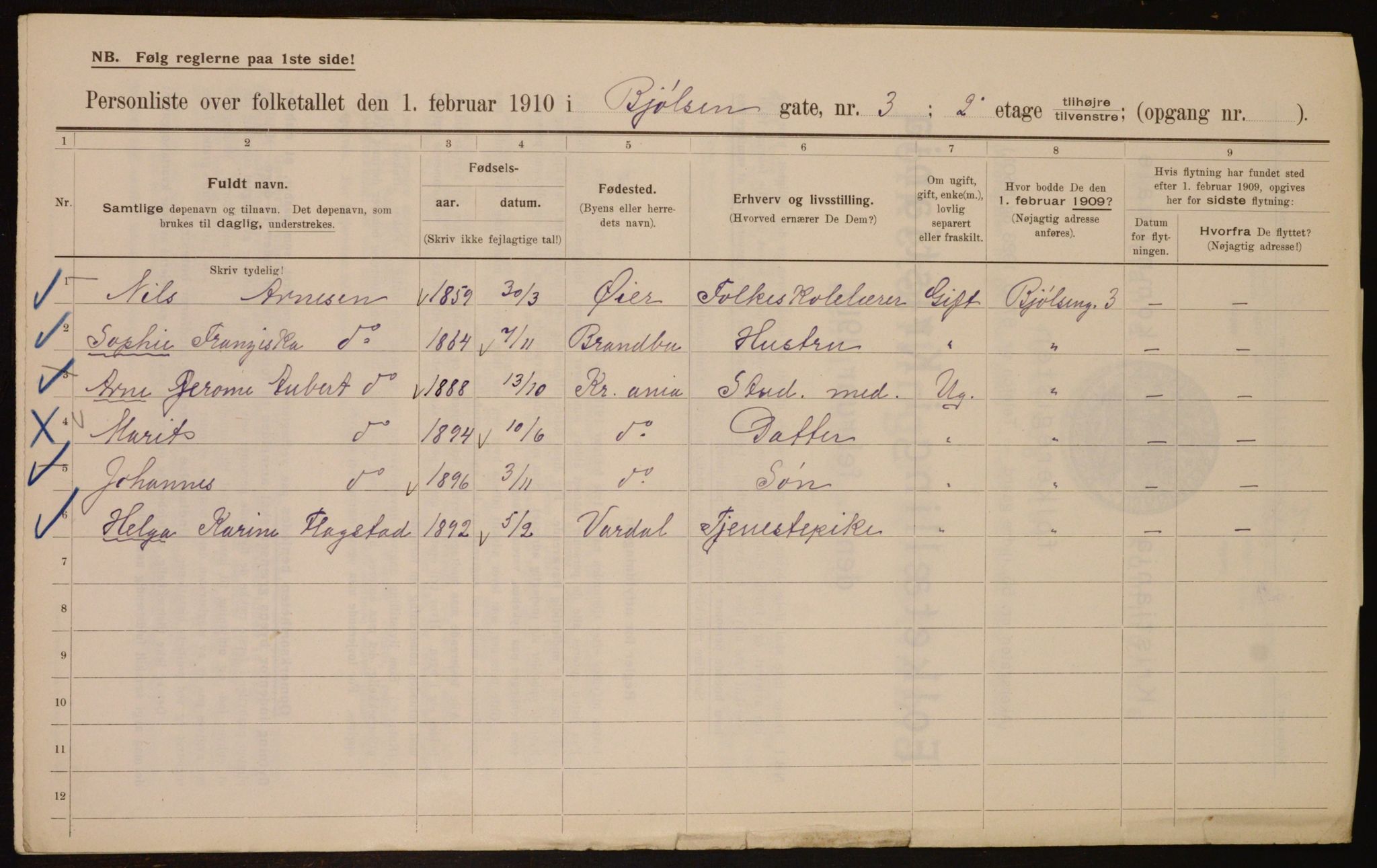 OBA, Municipal Census 1910 for Kristiania, 1910, p. 6240