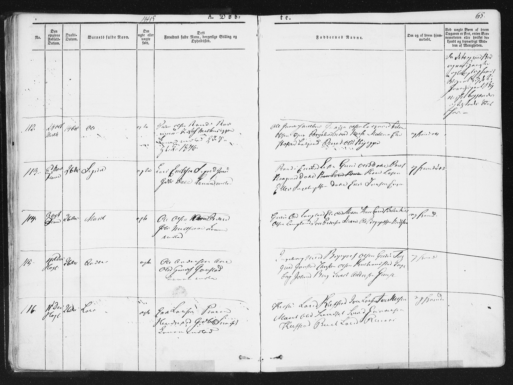 Ministerialprotokoller, klokkerbøker og fødselsregistre - Sør-Trøndelag, SAT/A-1456/691/L1074: Parish register (official) no. 691A06, 1842-1852, p. 65