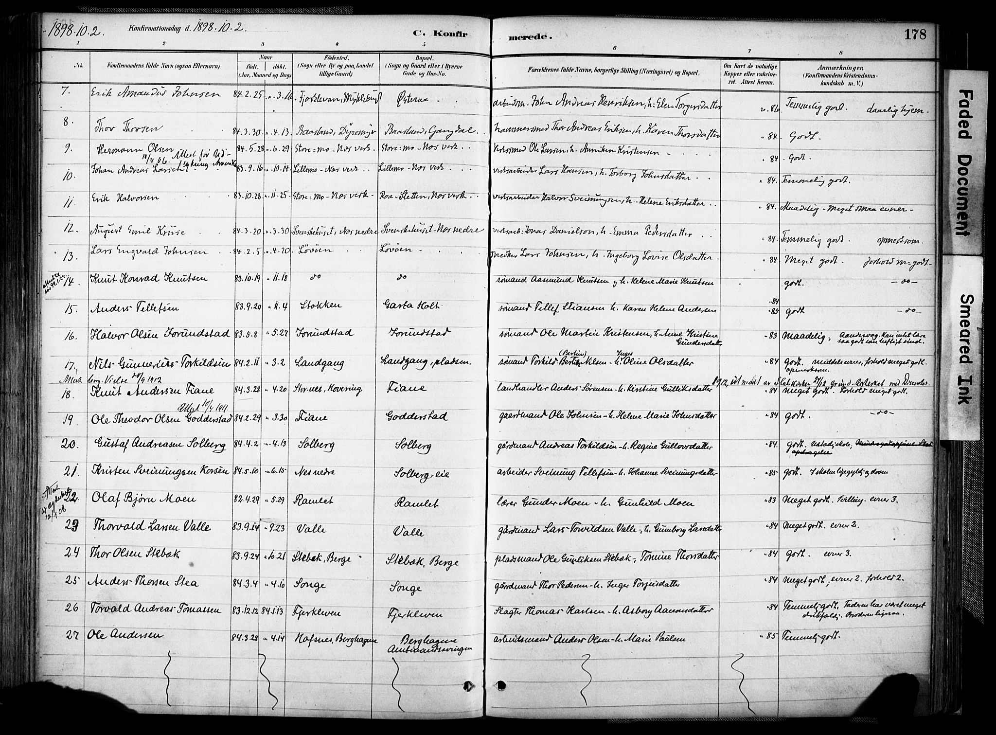 Holt sokneprestkontor, SAK/1111-0021/F/Fa/L0012: Parish register (official) no. A 12, 1885-1907, p. 178