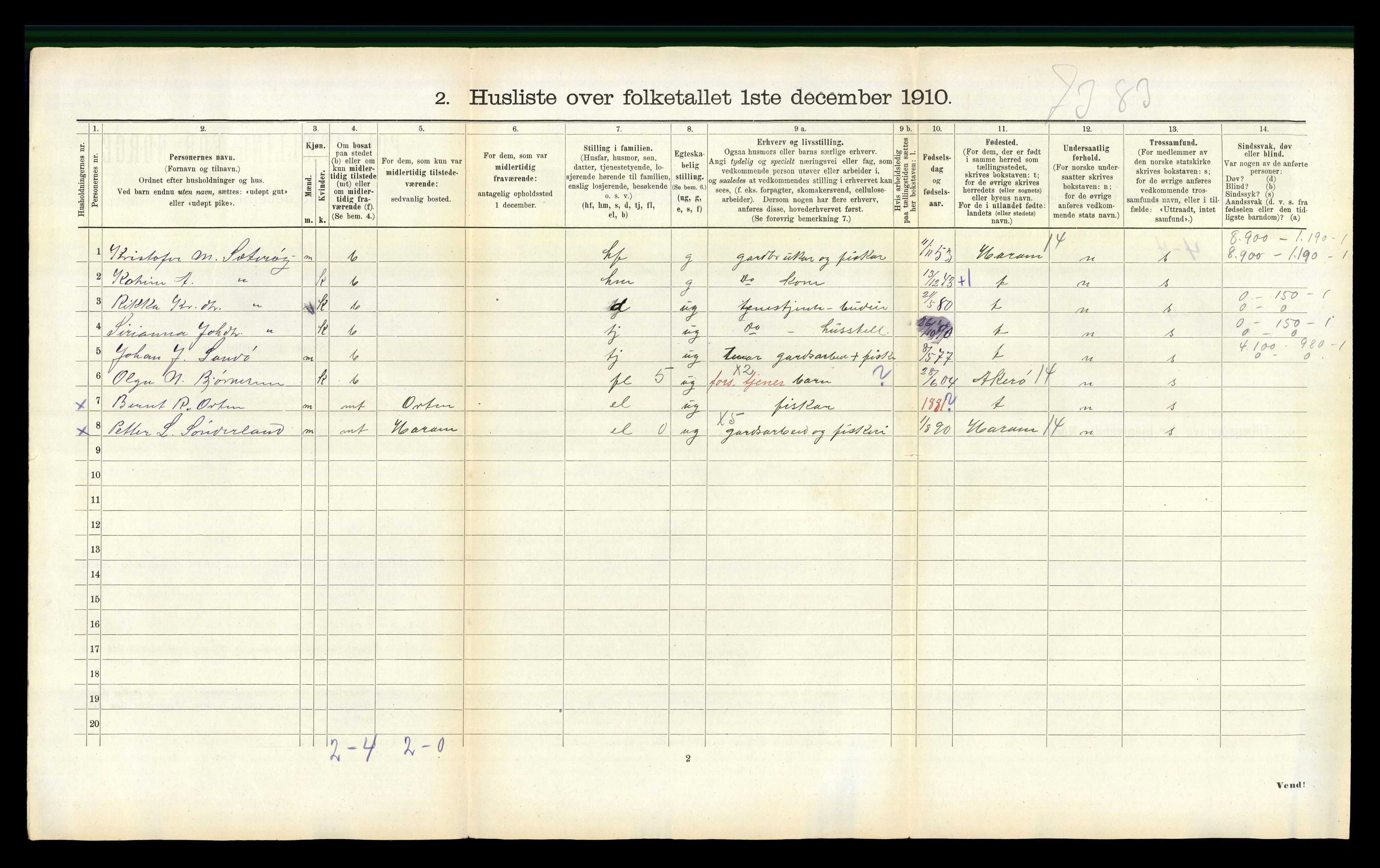 RA, 1910 census for Sandøy, 1910, p. 185