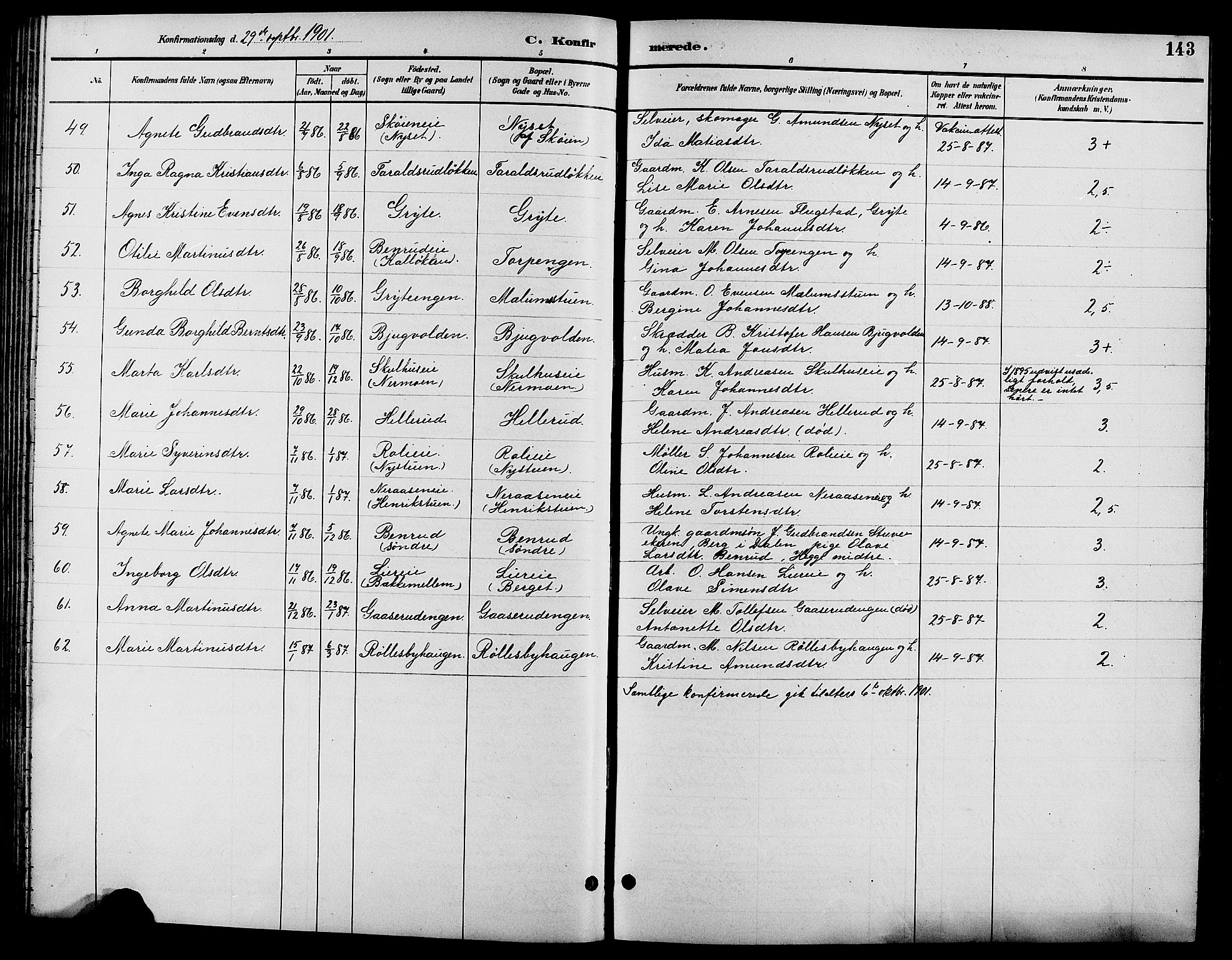 Biri prestekontor, SAH/PREST-096/H/Ha/Hab/L0004: Parish register (copy) no. 4, 1892-1909, p. 143