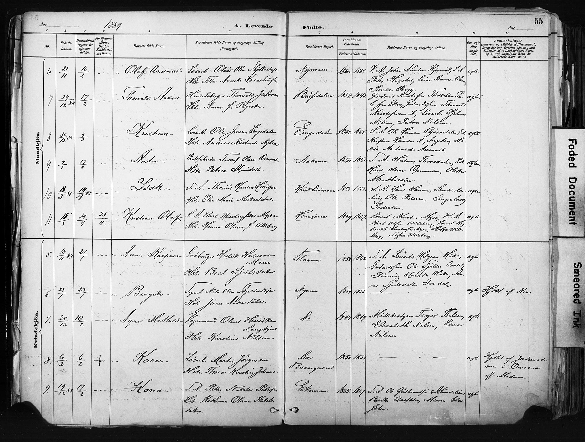 Kongsberg kirkebøker, SAKO/A-22/F/Fb/L0002: Parish register (official) no. II 2, 1886-1896, p. 55