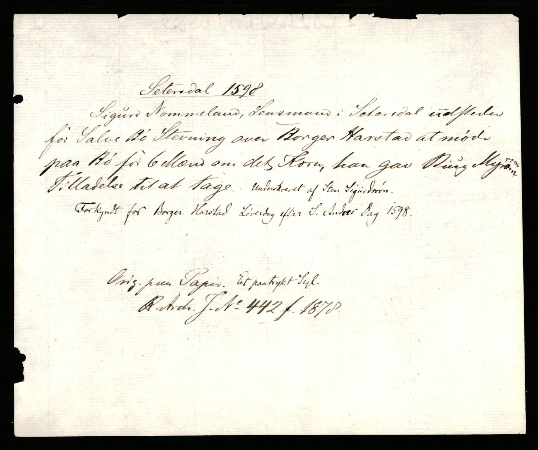 Riksarkivets diplomsamling, AV/RA-EA-5965/F35/F35b/L0004: Riksarkivets diplomer, seddelregister, 1593-1600, p. 493