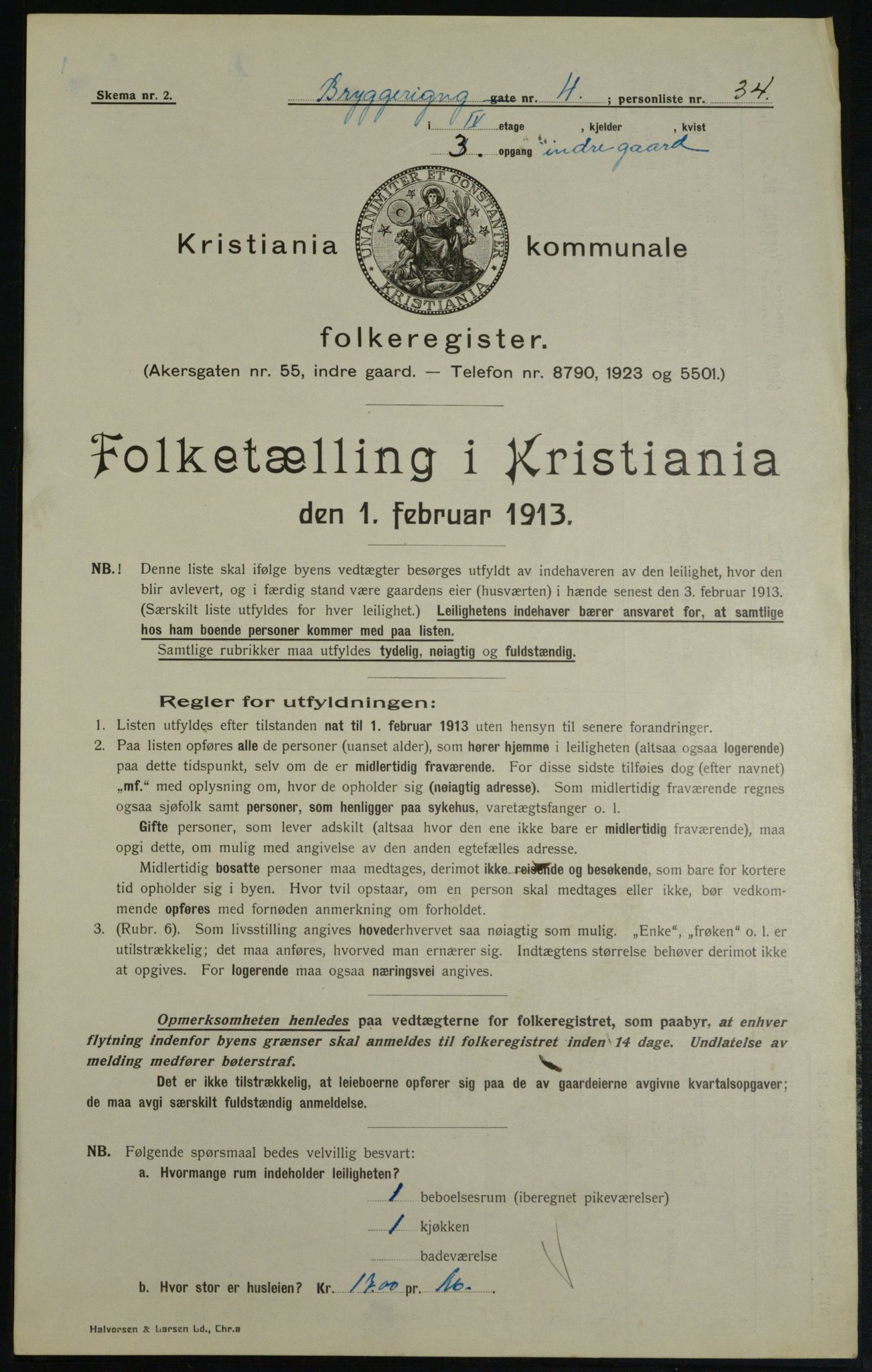 OBA, Municipal Census 1913 for Kristiania, 1913, p. 10164