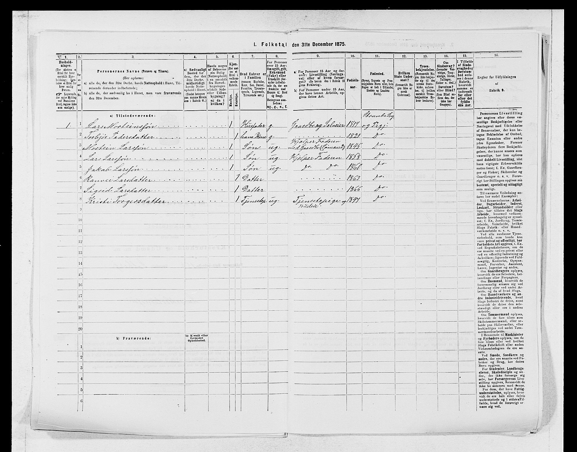 SAB, 1875 census for 1226P Strandebarm, 1875, p. 310