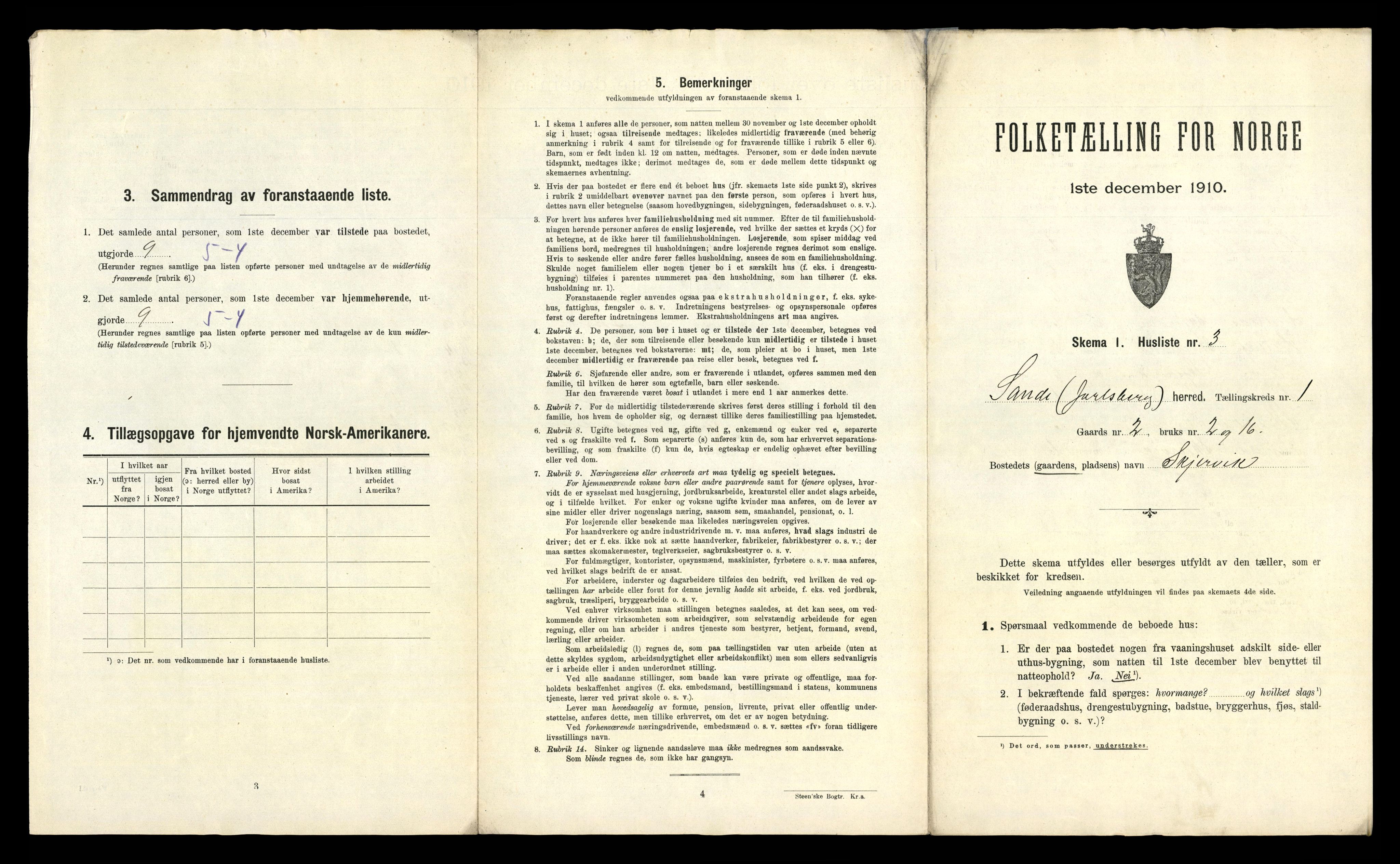 RA, 1910 census for Sande, 1910, p. 43