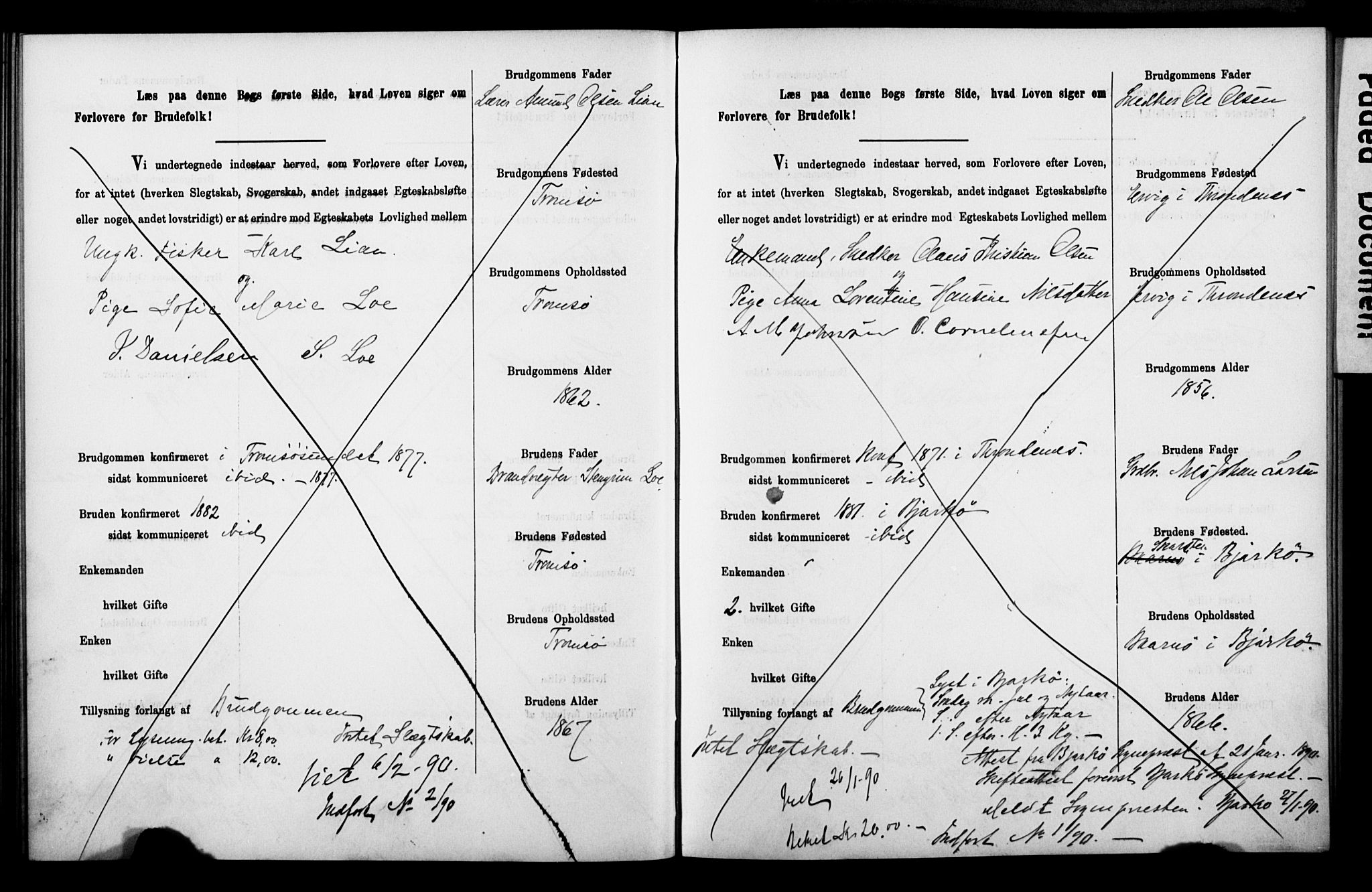 Tromsø sokneprestkontor/stiftsprosti/domprosti, AV/SATØ-S-1343/H/Hc/L0099/0001: Banns register no. 99.1, 1886-1892