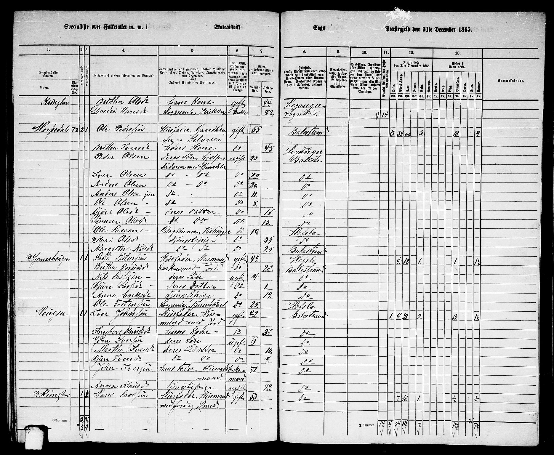 RA, 1865 census for Balestrand, 1865, p. 82