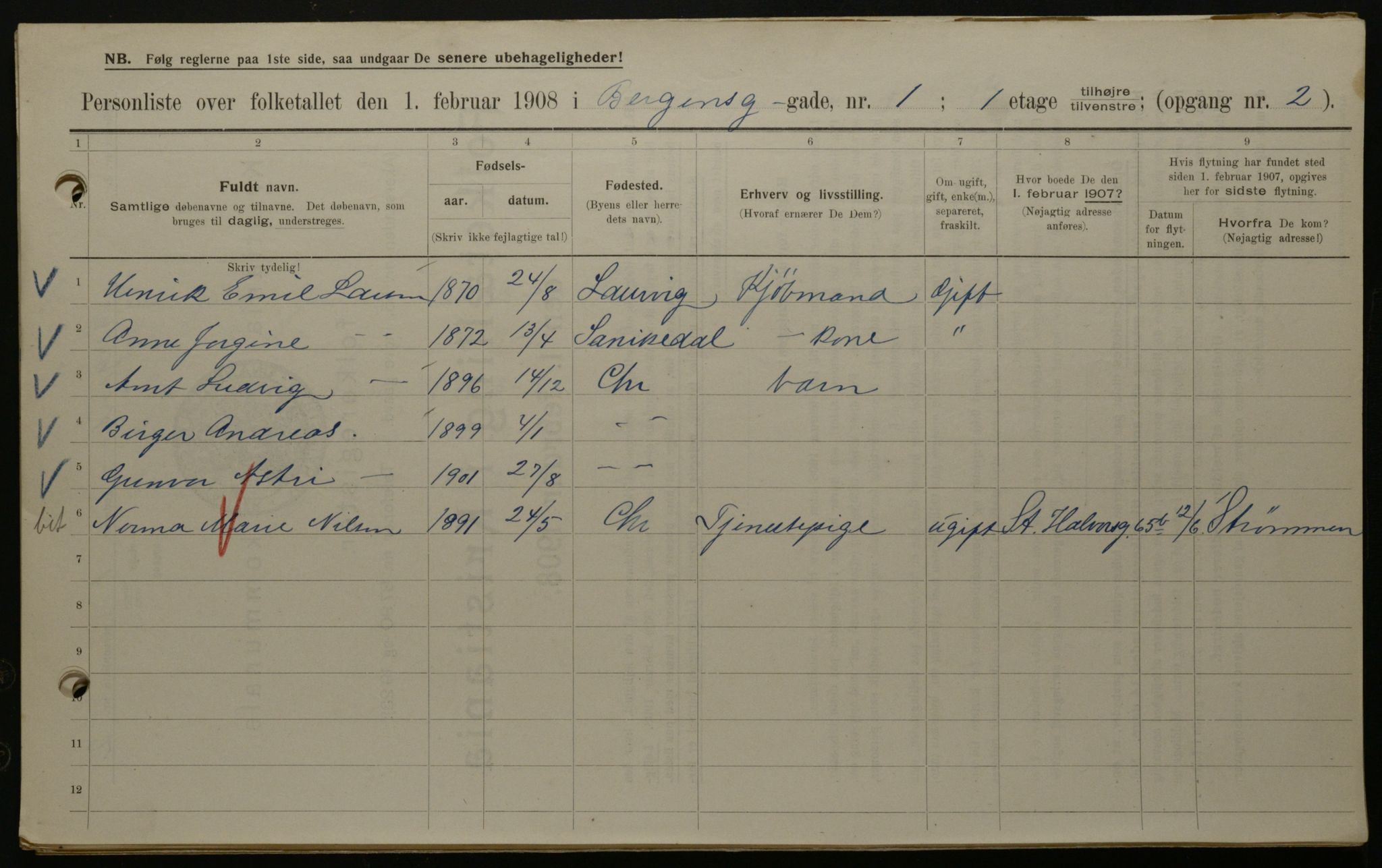 OBA, Municipal Census 1908 for Kristiania, 1908, p. 3742