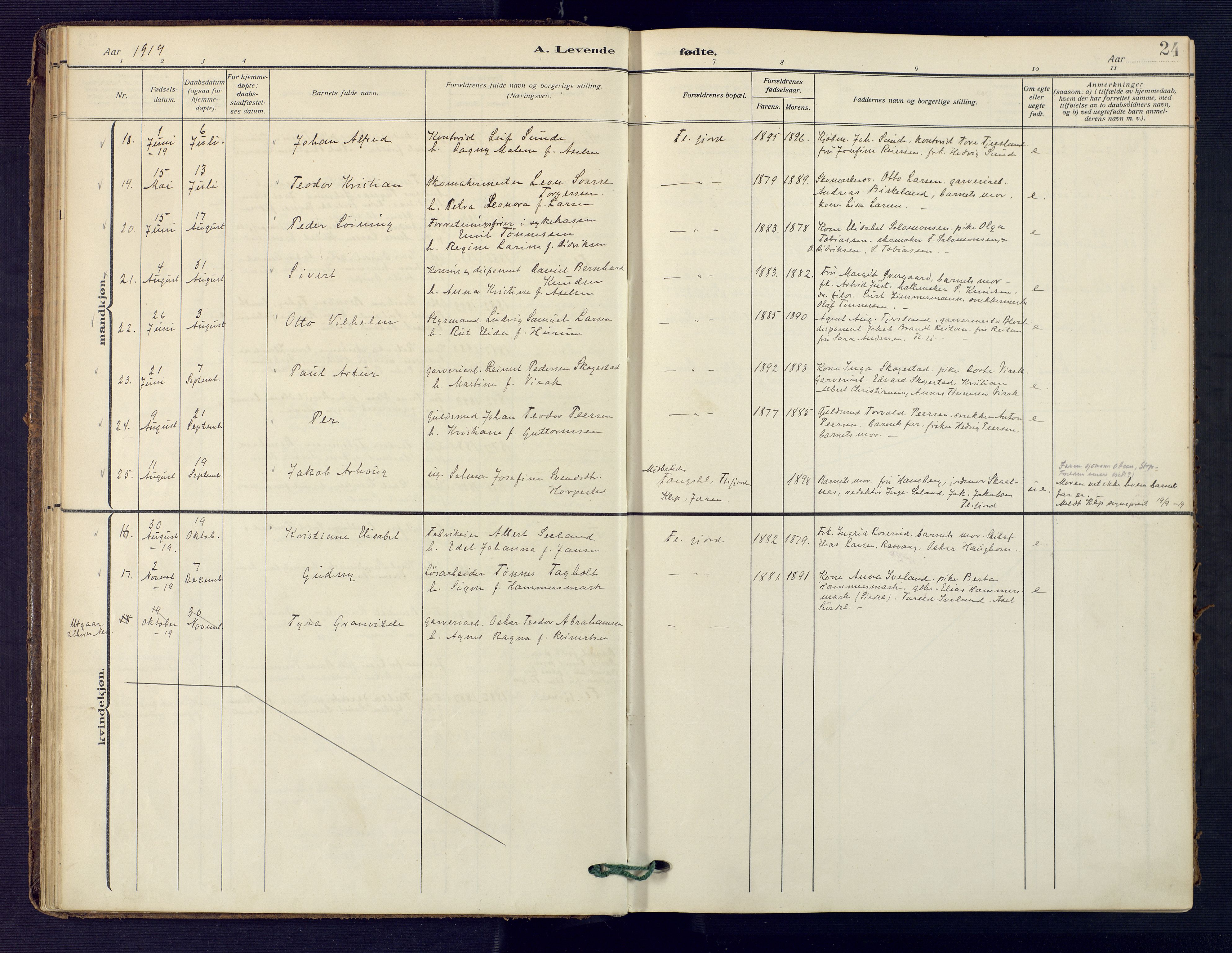 Flekkefjord sokneprestkontor, SAK/1111-0012/F/Fa/Faa/L0003: Parish register (official) no. A 3, 1913-1928, p. 24