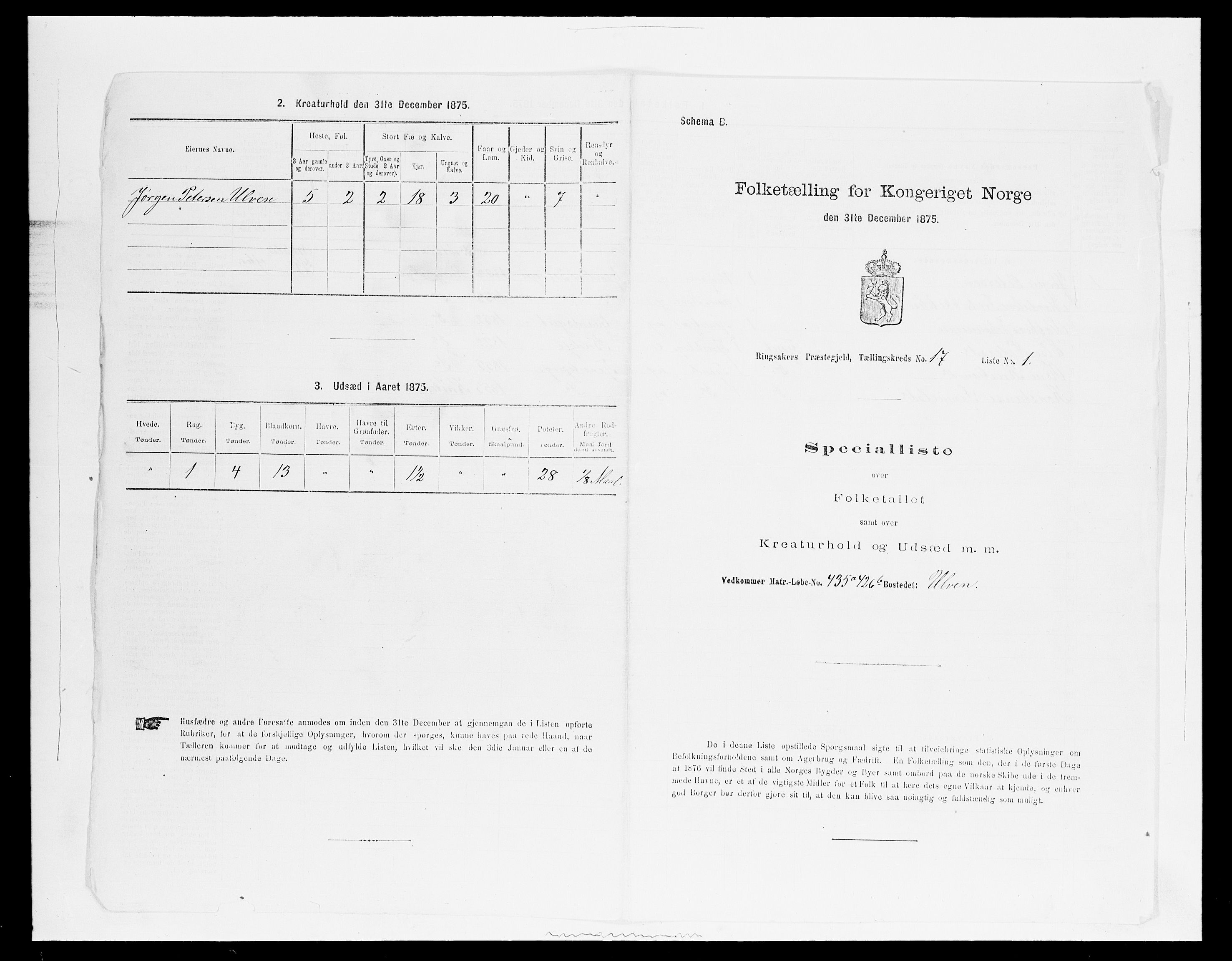 SAH, 1875 census for 0412P Ringsaker, 1875, p. 3391