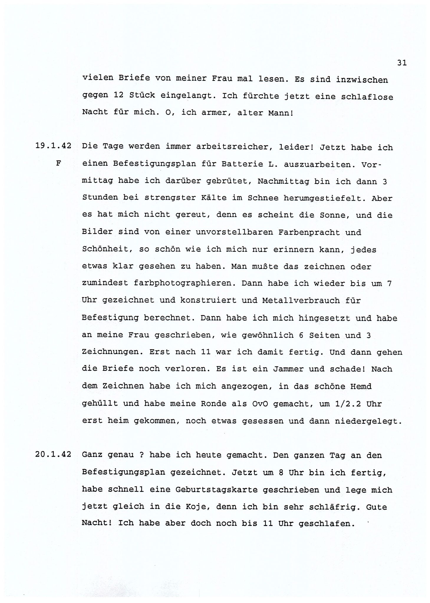 Dagbokopptegnelser av en tysk marineoffiser stasjonert i Norge , FMFB/A-1160/F/L0001: Dagbokopptegnelser av en tysk marineoffiser stasjonert i Norge, 1941-1944, p. 31