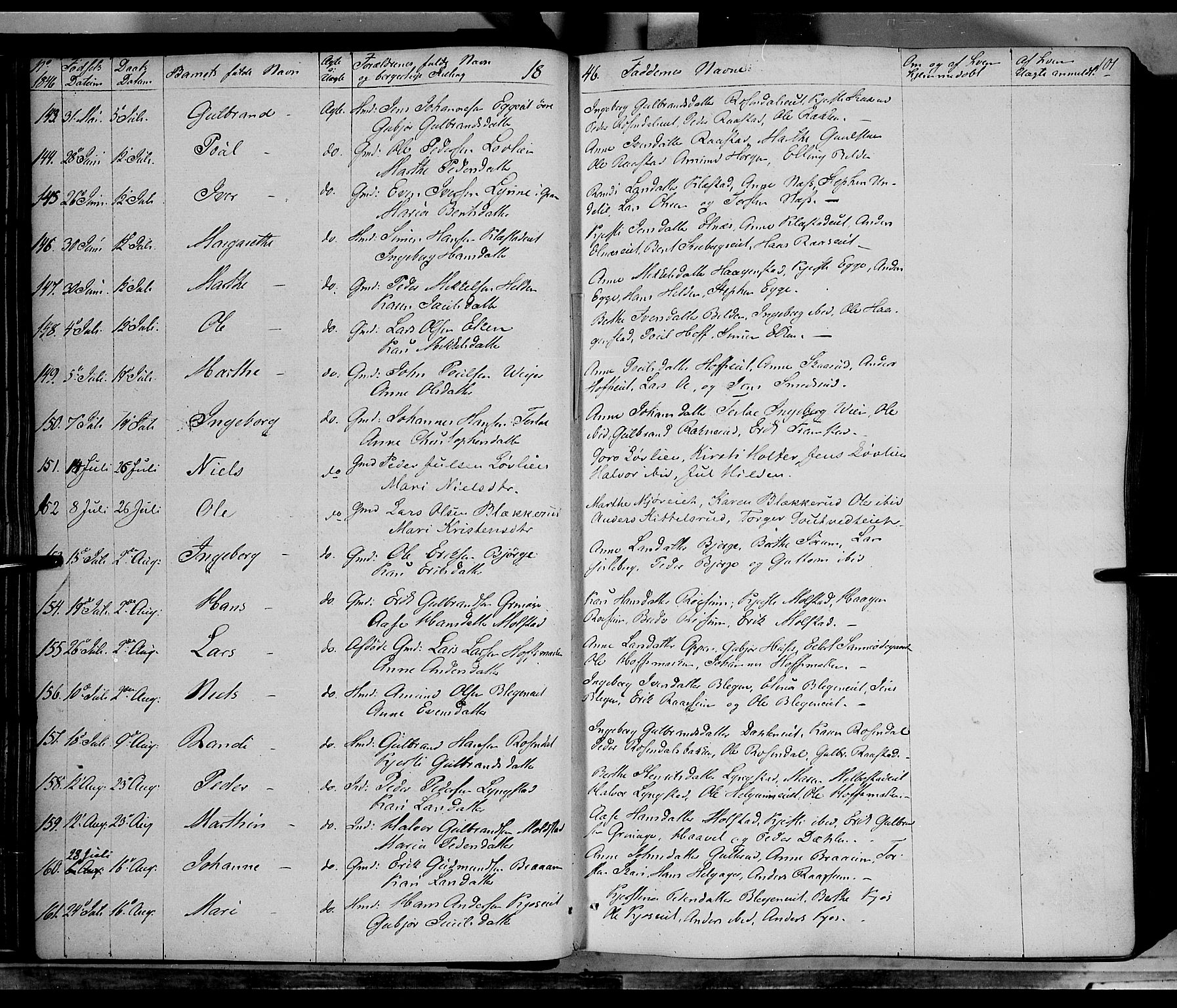 Gran prestekontor, AV/SAH-PREST-112/H/Ha/Haa/L0011: Parish register (official) no. 11, 1842-1856, p. 100-101