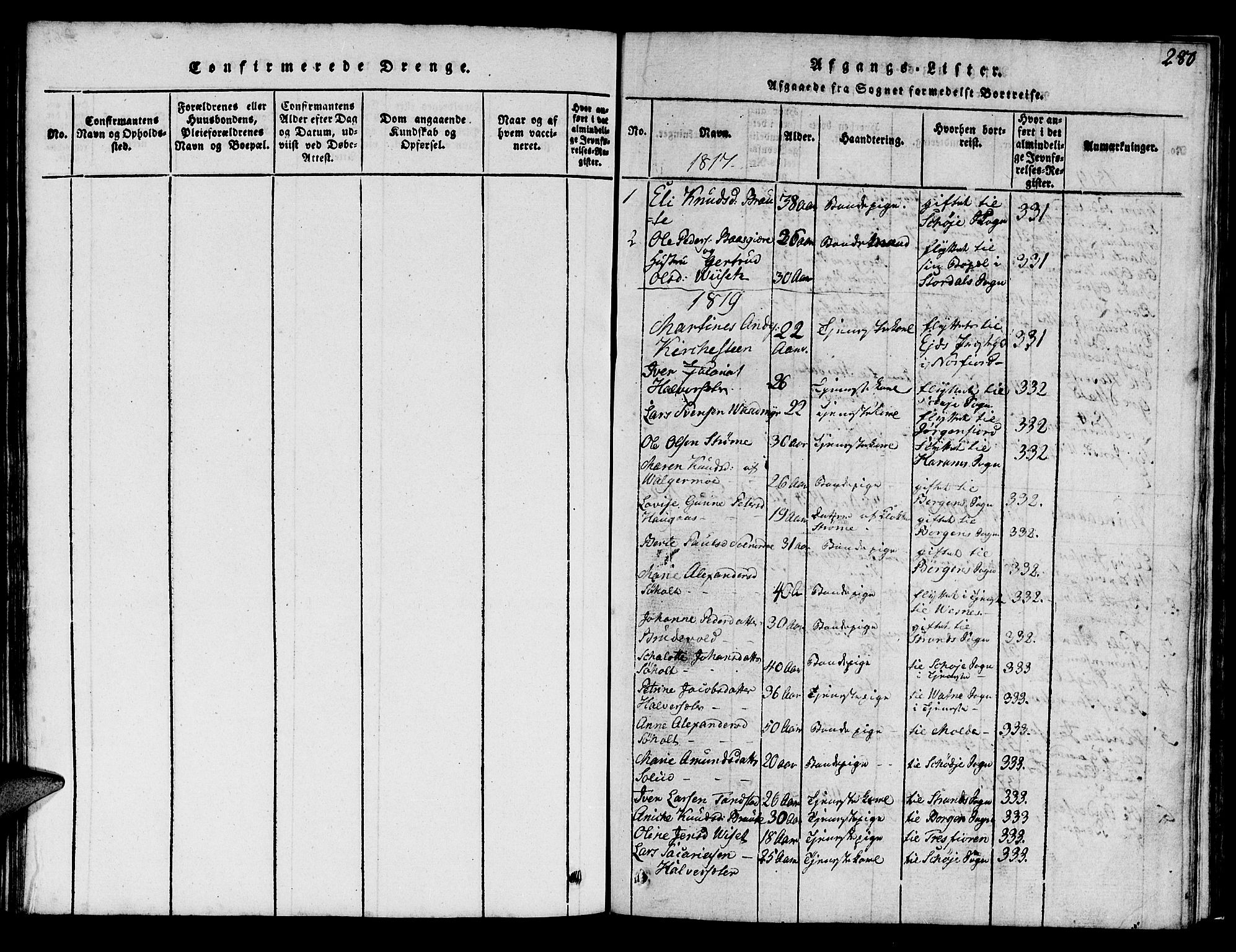 Ministerialprotokoller, klokkerbøker og fødselsregistre - Møre og Romsdal, SAT/A-1454/522/L0322: Parish register (copy) no. 522C01, 1816-1830, p. 280