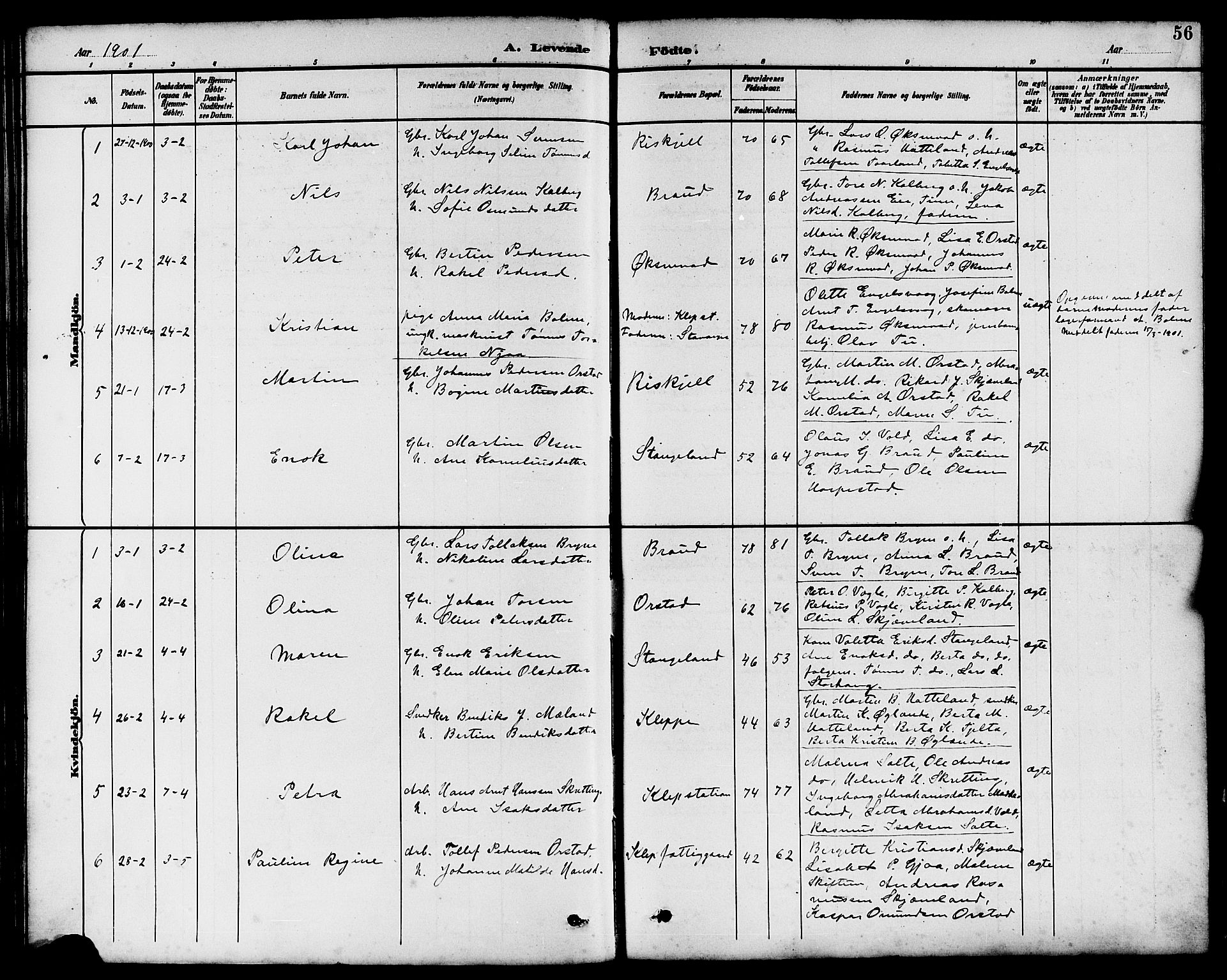 Klepp sokneprestkontor, AV/SAST-A-101803/001/3/30BB/L0004: Parish register (copy) no. B 4, 1889-1914, p. 56