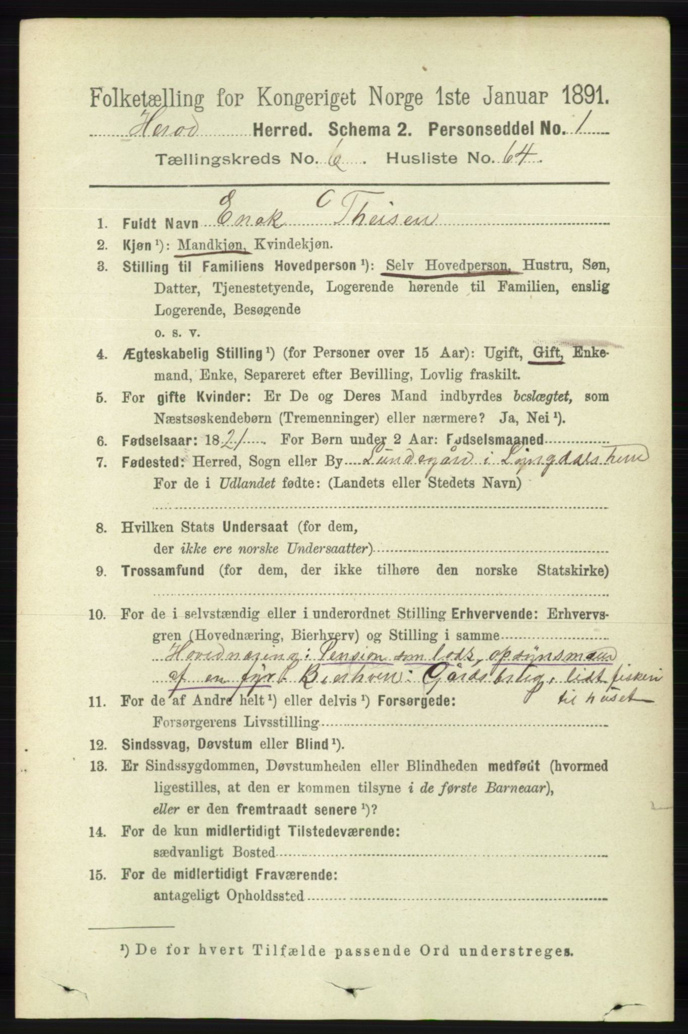 RA, 1891 census for 1039 Herad, 1891, p. 2695