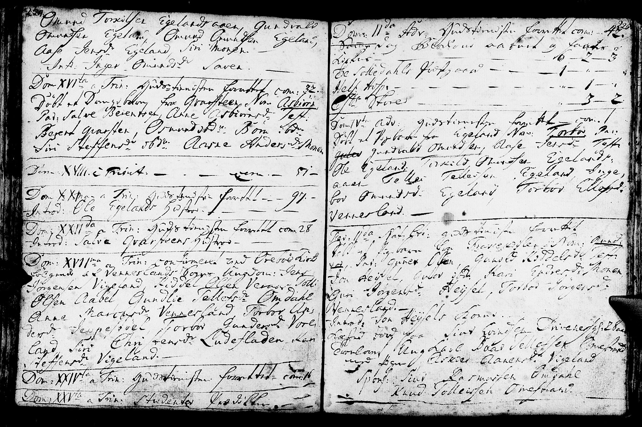 Vennesla sokneprestkontor, AV/SAK-1111-0045/Fa/Fab/L0001: Parish register (official) no. A 1, 1741-1794, p. 224-225