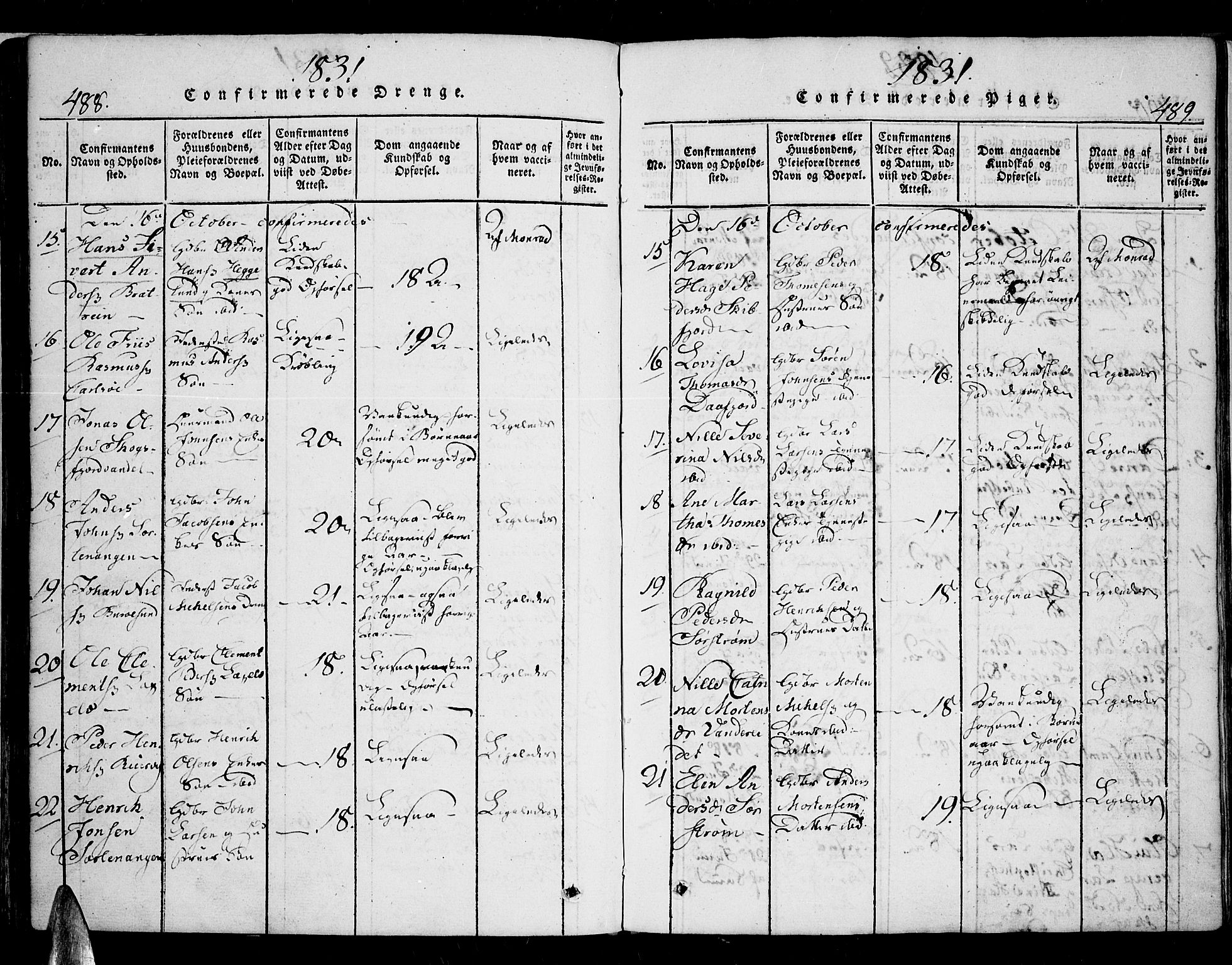 Karlsøy sokneprestembete, SATØ/S-1299/H/Ha/Haa/L0002kirke: Parish register (official) no. 2, 1823-1842, p. 488-489