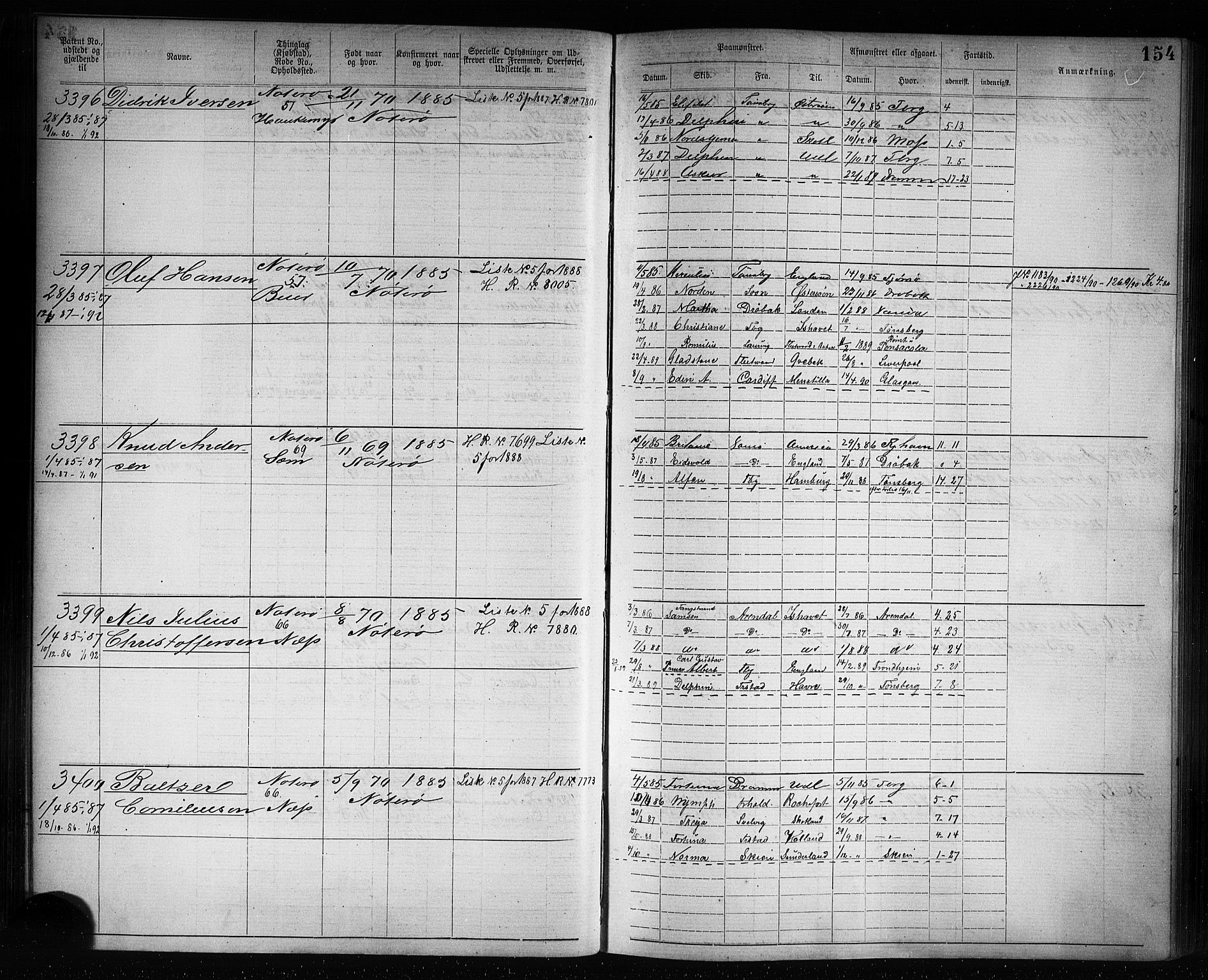 Tønsberg innrulleringskontor, SAKO/A-786/F/Fb/L0007: Annotasjonsrulle Patent nr. 2636-5150, 1881-1892, p. 155