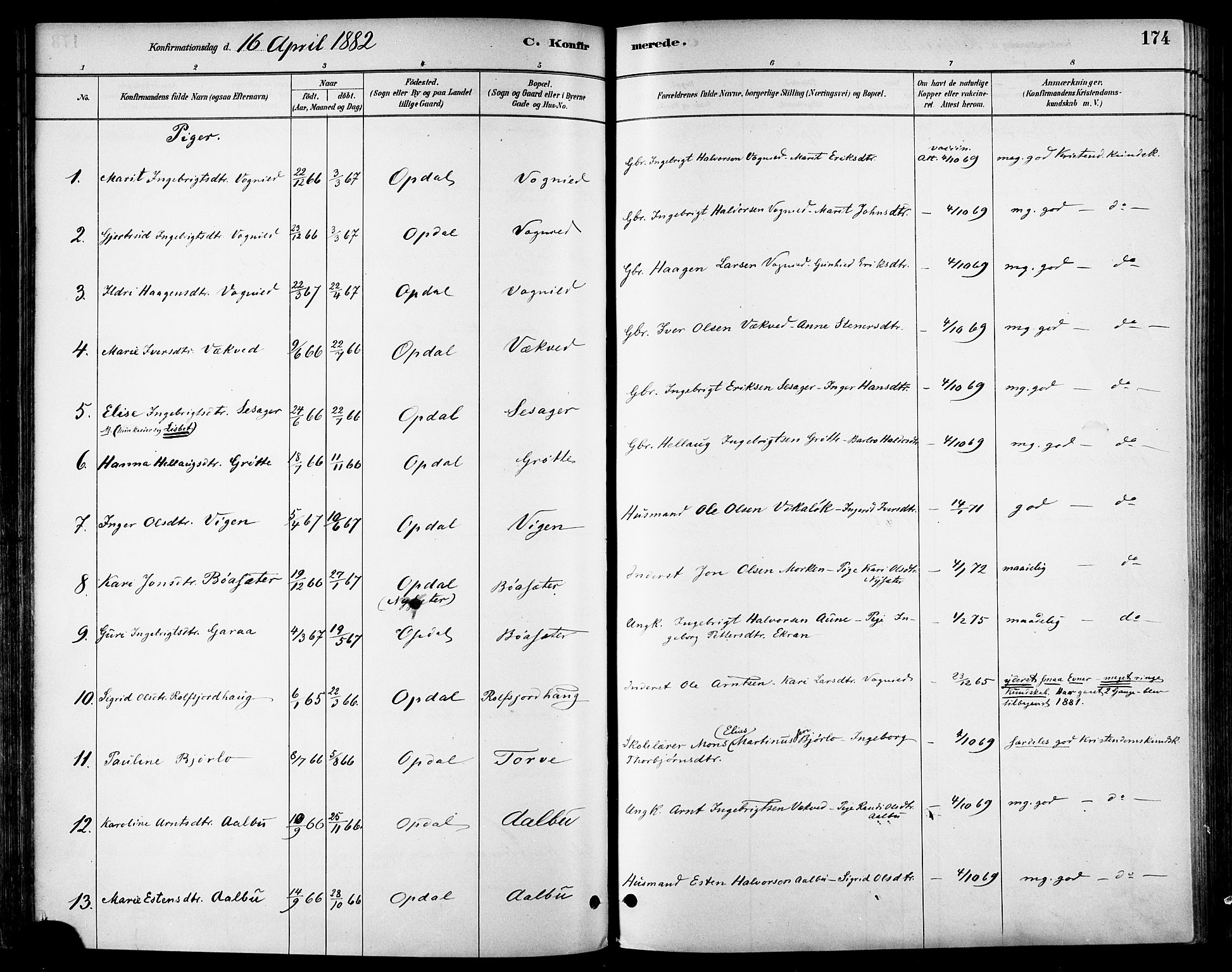 Ministerialprotokoller, klokkerbøker og fødselsregistre - Sør-Trøndelag, AV/SAT-A-1456/678/L0901: Parish register (official) no. 678A10, 1881-1894, p. 174