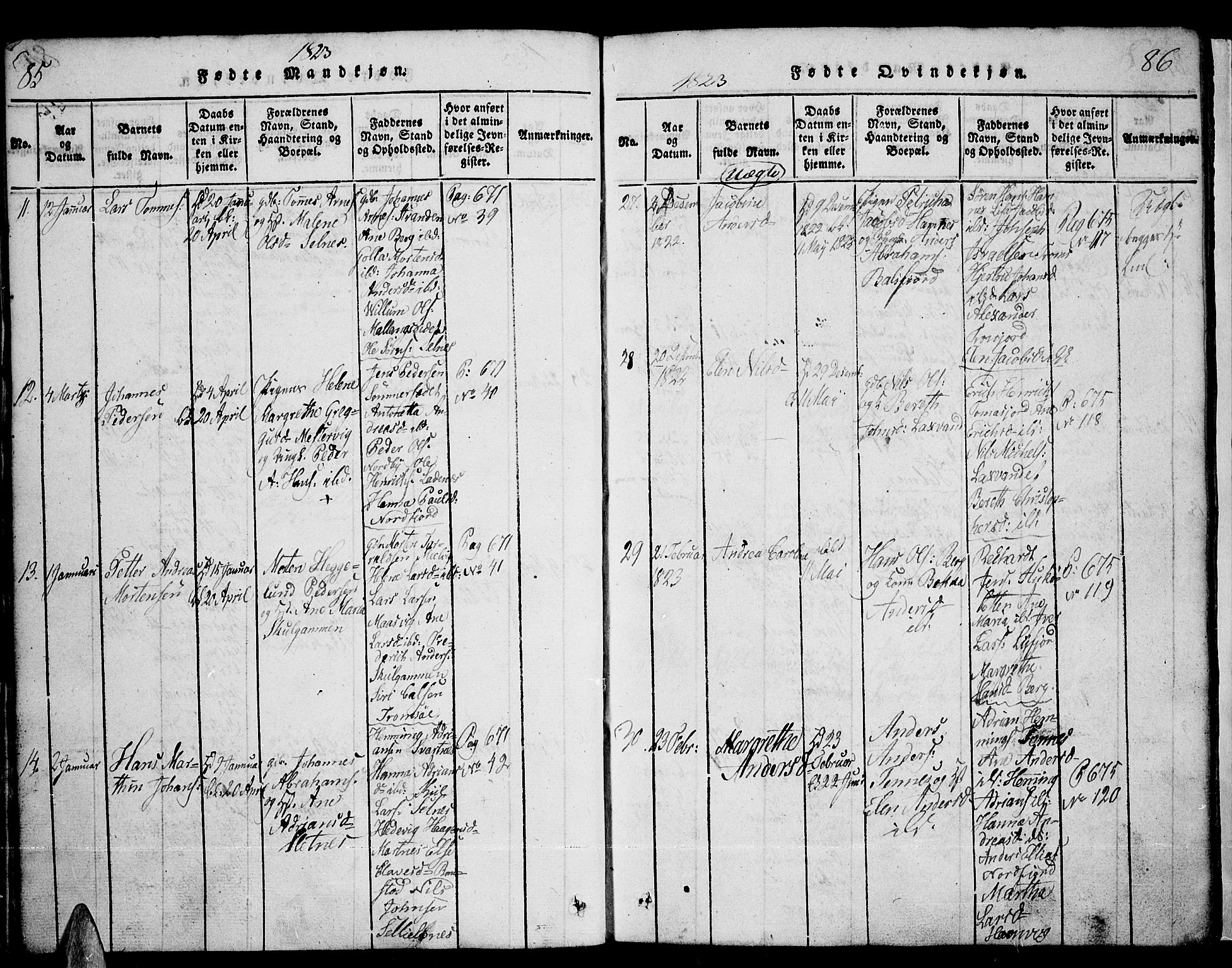 Tromsø sokneprestkontor/stiftsprosti/domprosti, SATØ/S-1343/G/Ga/L0007kirke: Parish register (official) no. 7, 1821-1828, p. 85-86