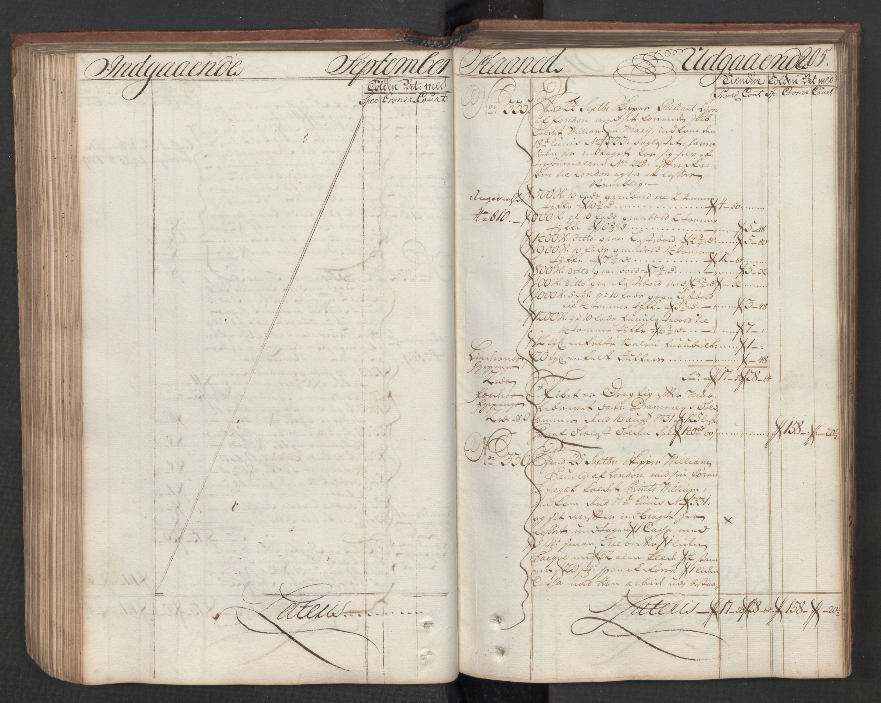 Generaltollkammeret, tollregnskaper, AV/RA-EA-5490/R08/L0009/0001: Tollregnskaper Drammen / Hovedtollbok, 1731, p. 204b-205a