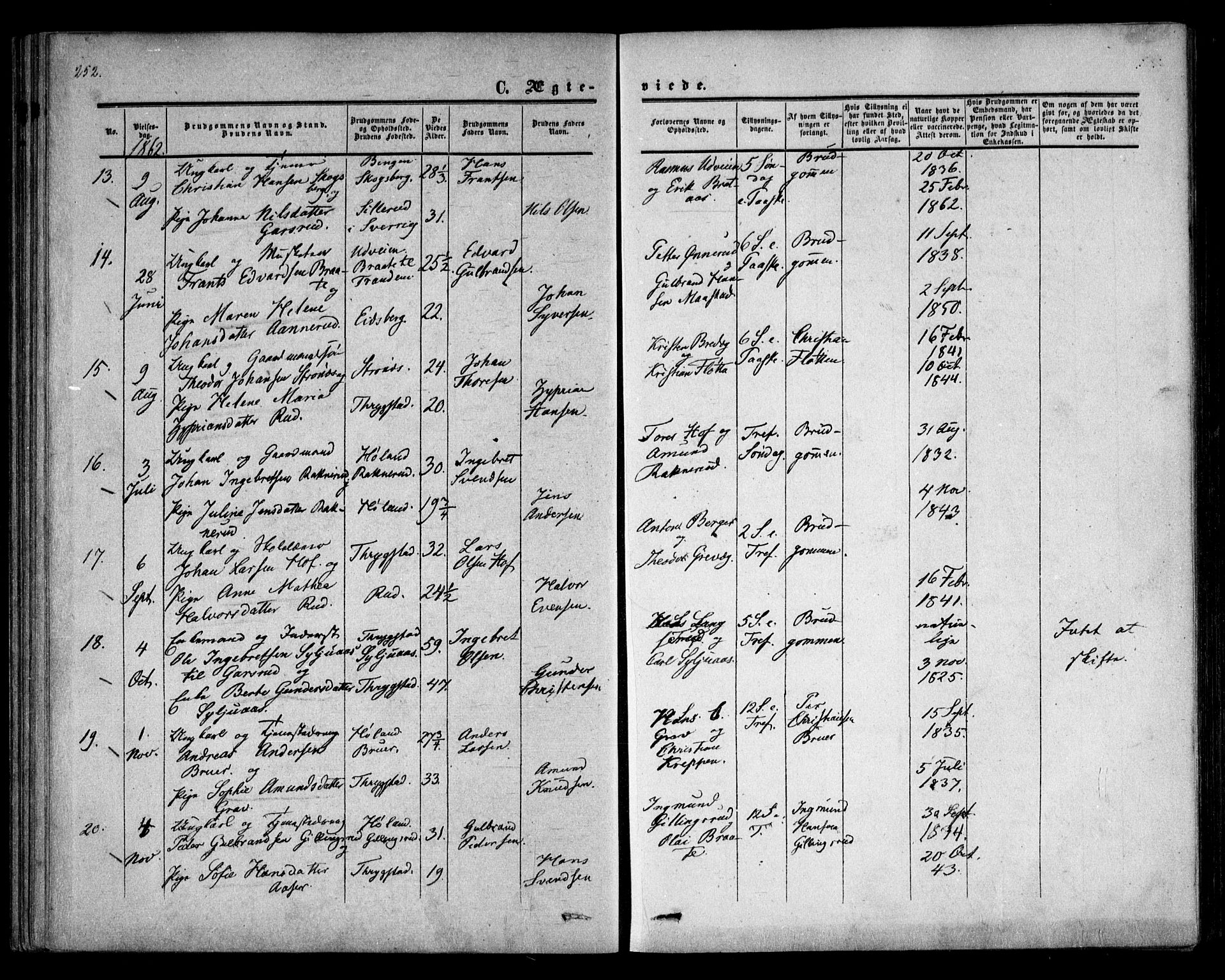 Trøgstad prestekontor Kirkebøker, AV/SAO-A-10925/F/Fa/L0008.b: Parish register (official) no. I 8B, 1855-1864, p. 252