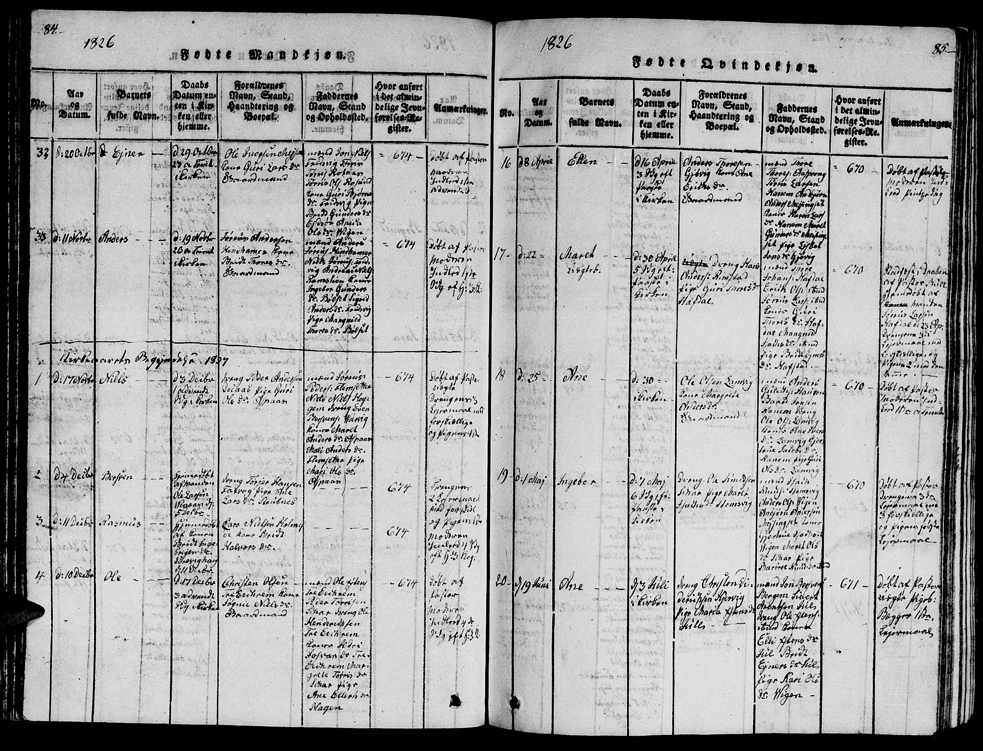 Ministerialprotokoller, klokkerbøker og fødselsregistre - Møre og Romsdal, AV/SAT-A-1454/586/L0990: Parish register (copy) no. 586C01, 1819-1837, p. 84-85